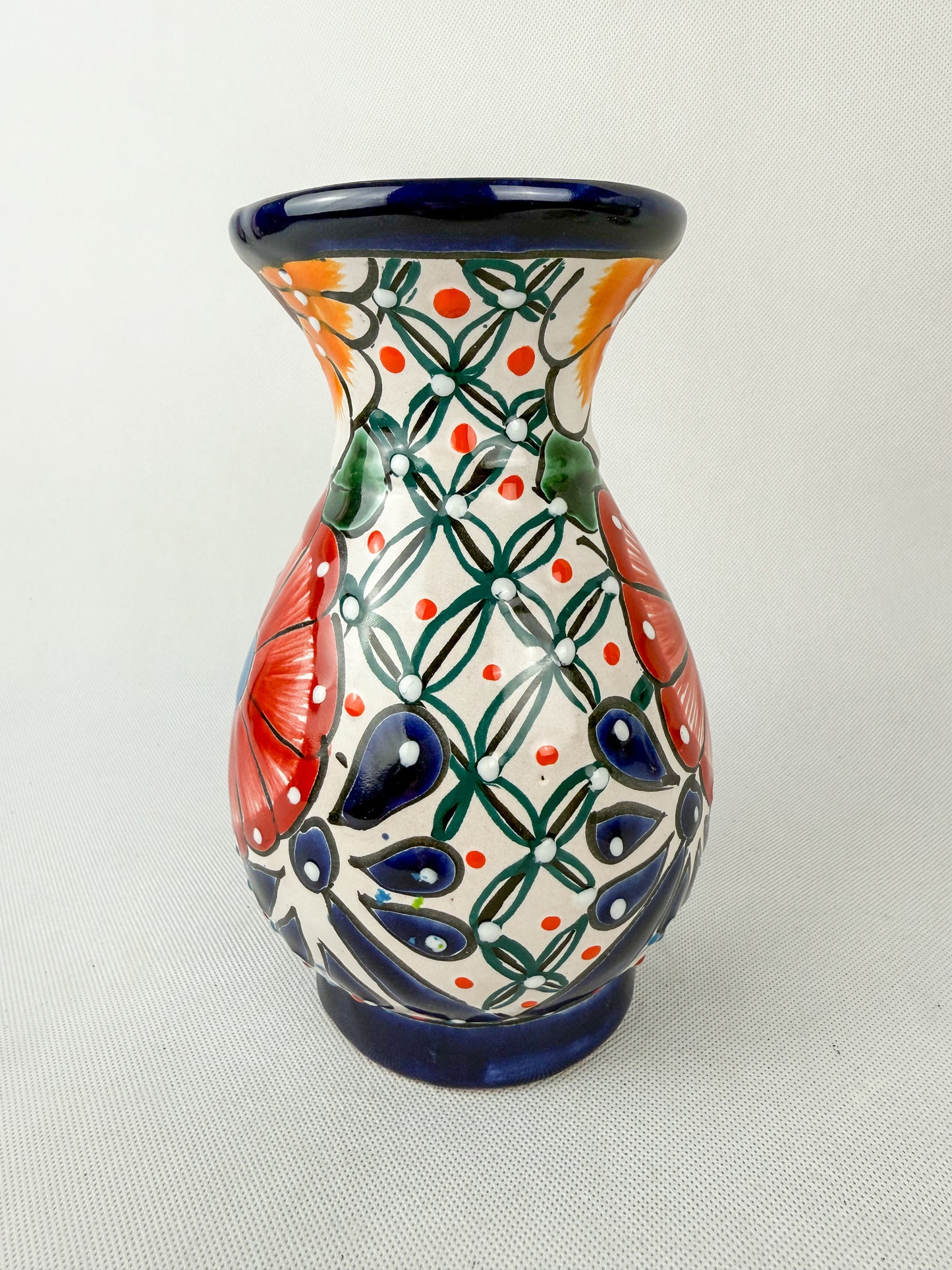 Talavera Flower Vase 10 Inch Centerpiece Blue And White Colorful Florero
