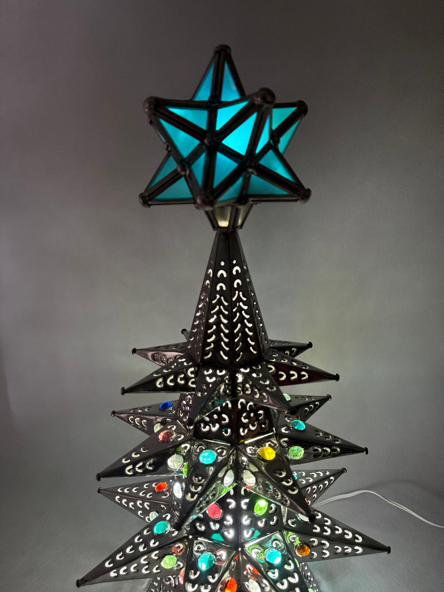 Mexican Punched Christmas Tree Tin Punched Christmas Tree Arbol de Navidad Con Luz