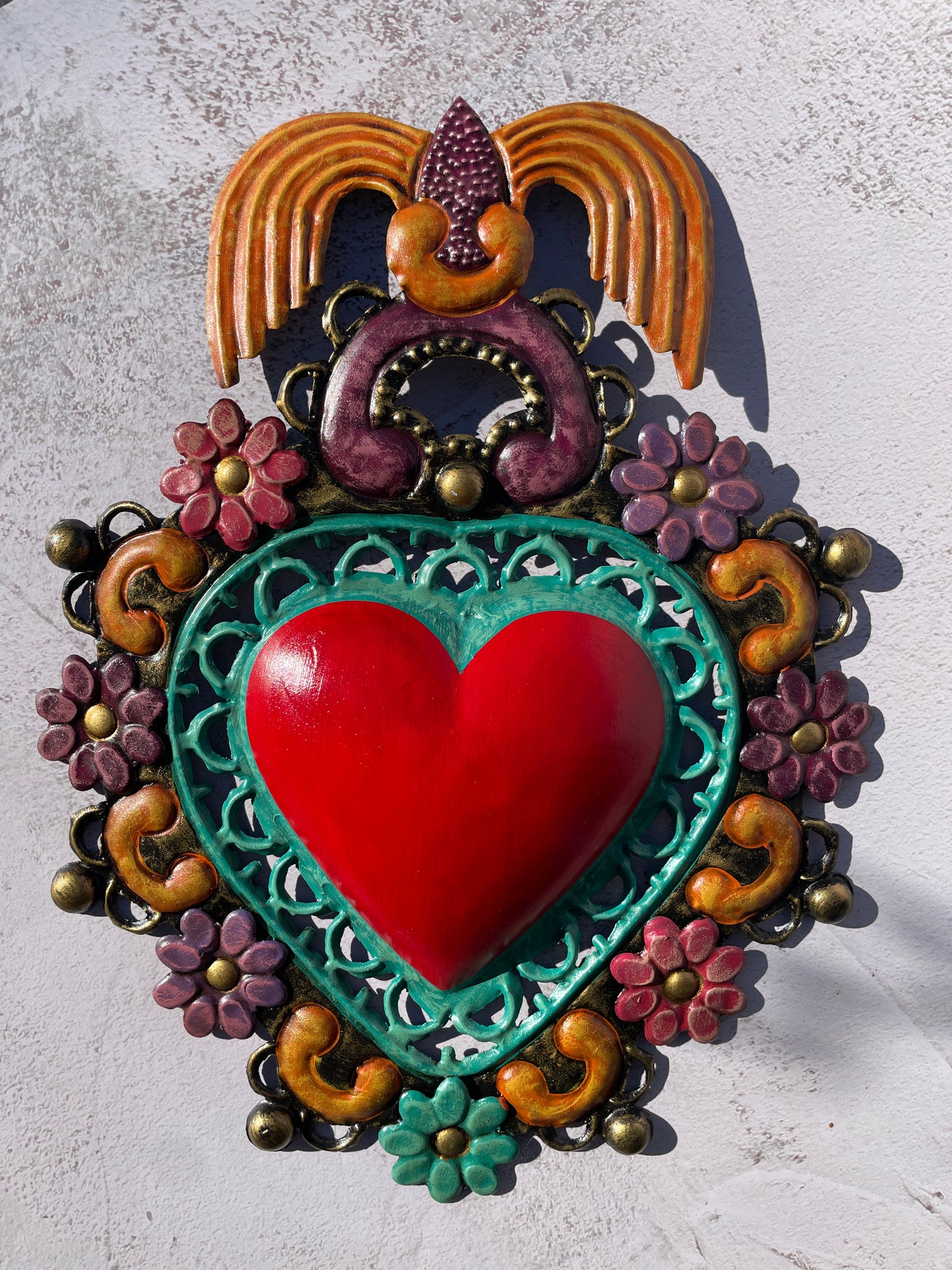 Mexican Hand Painted Tin Heart Corazon Hojalata Corazon de Hojalata Corazon Corazon