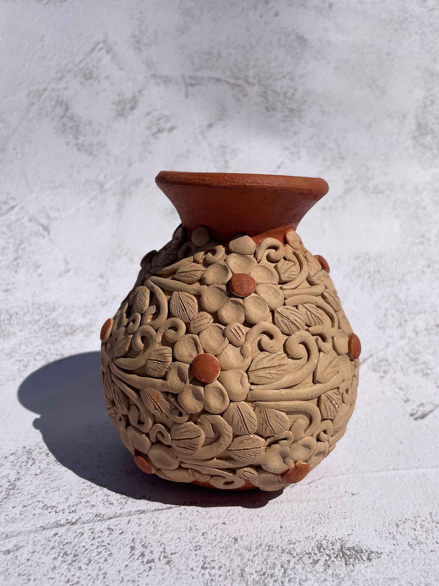 Colores Oaxaca Flower Vase Clay Embroidery 5 inches Jarron de Barro Bordado Florero De Barro