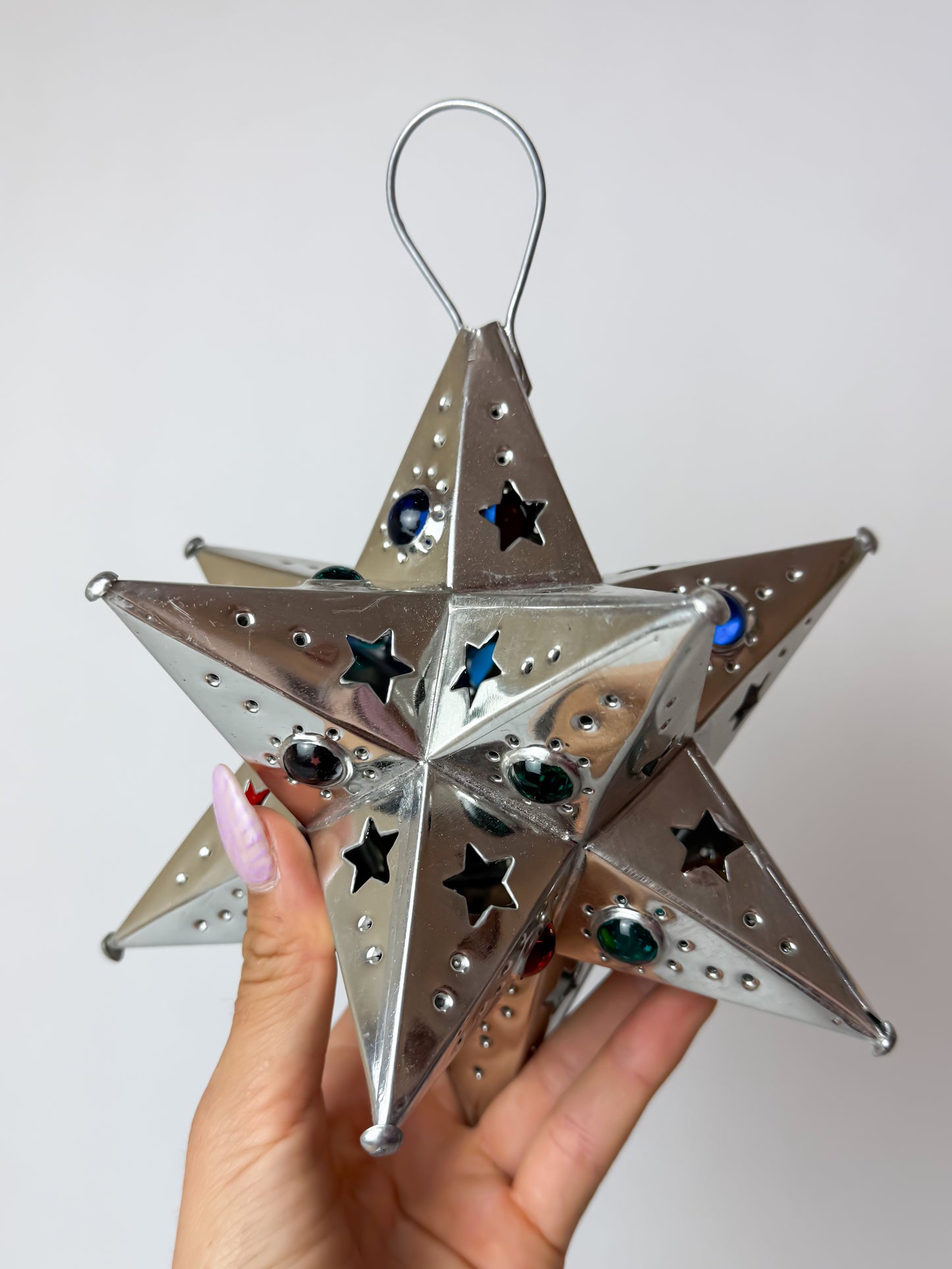 Mexican Star Tin Star With Color Marbles Moravian Star Tin Punched Star Hanging Star Light