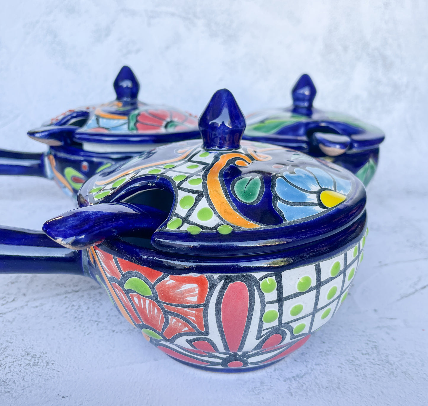 Mexican Salsa Bowl Talavera Bowl With Handle And Spoon Salsera Con Tapa