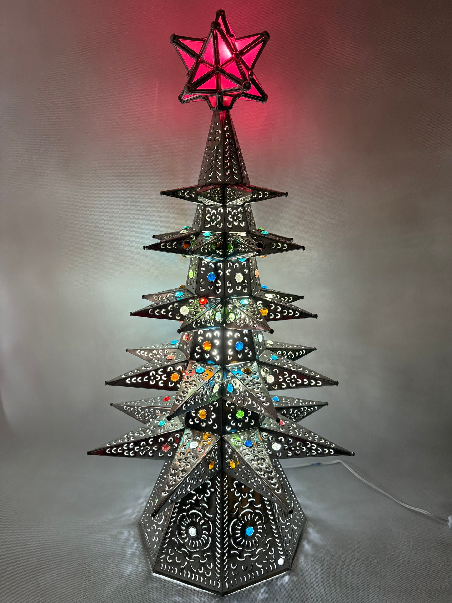 Mexican Punched Christmas Tree Tin Punched Christmas Tree Arbol de Navidad Con Luz