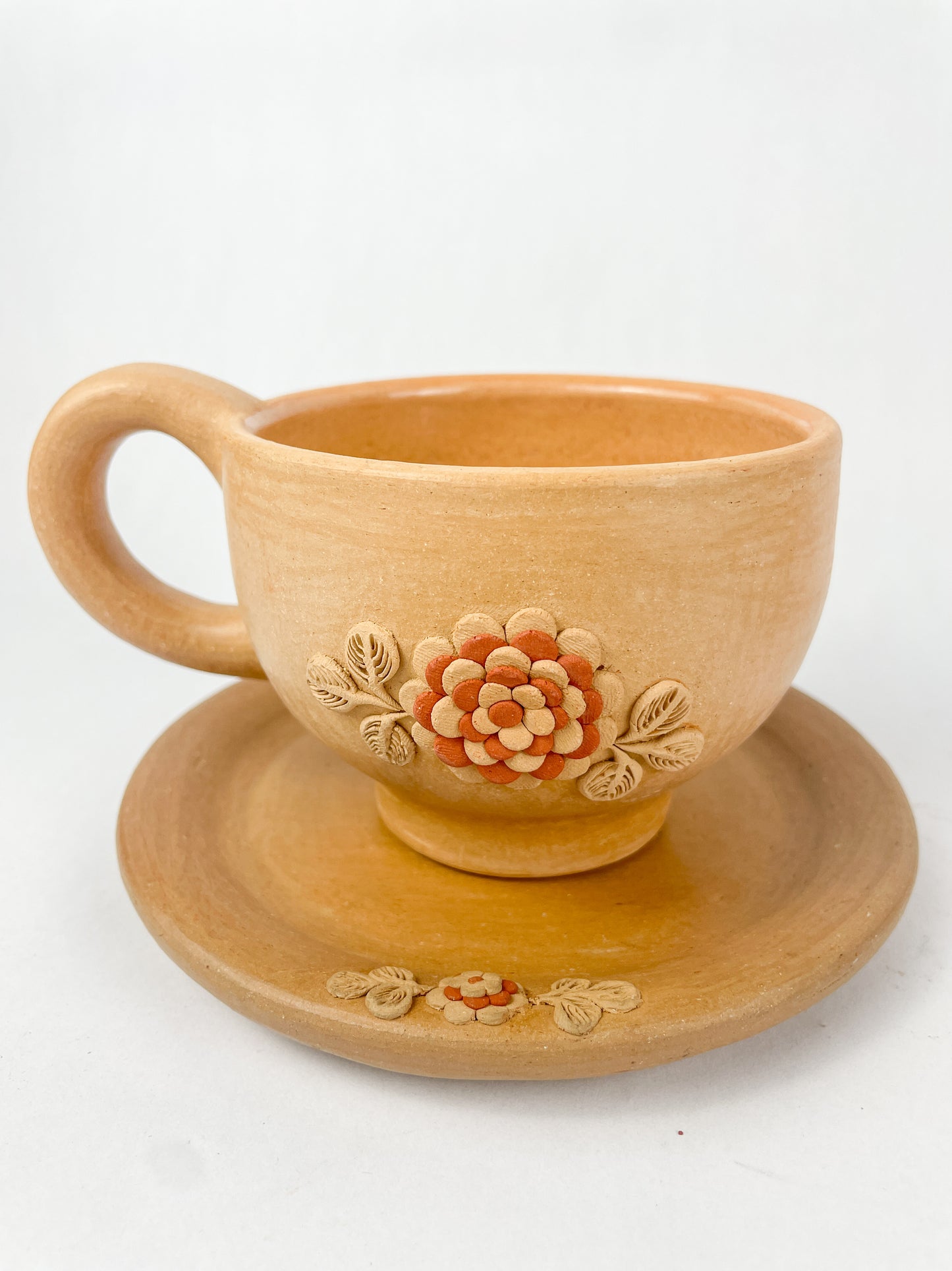 Velasco Oaxaca Pottery Mug With Plate Clay Filigree Filigrana Oaxacan Pottery Atzompa Pottery