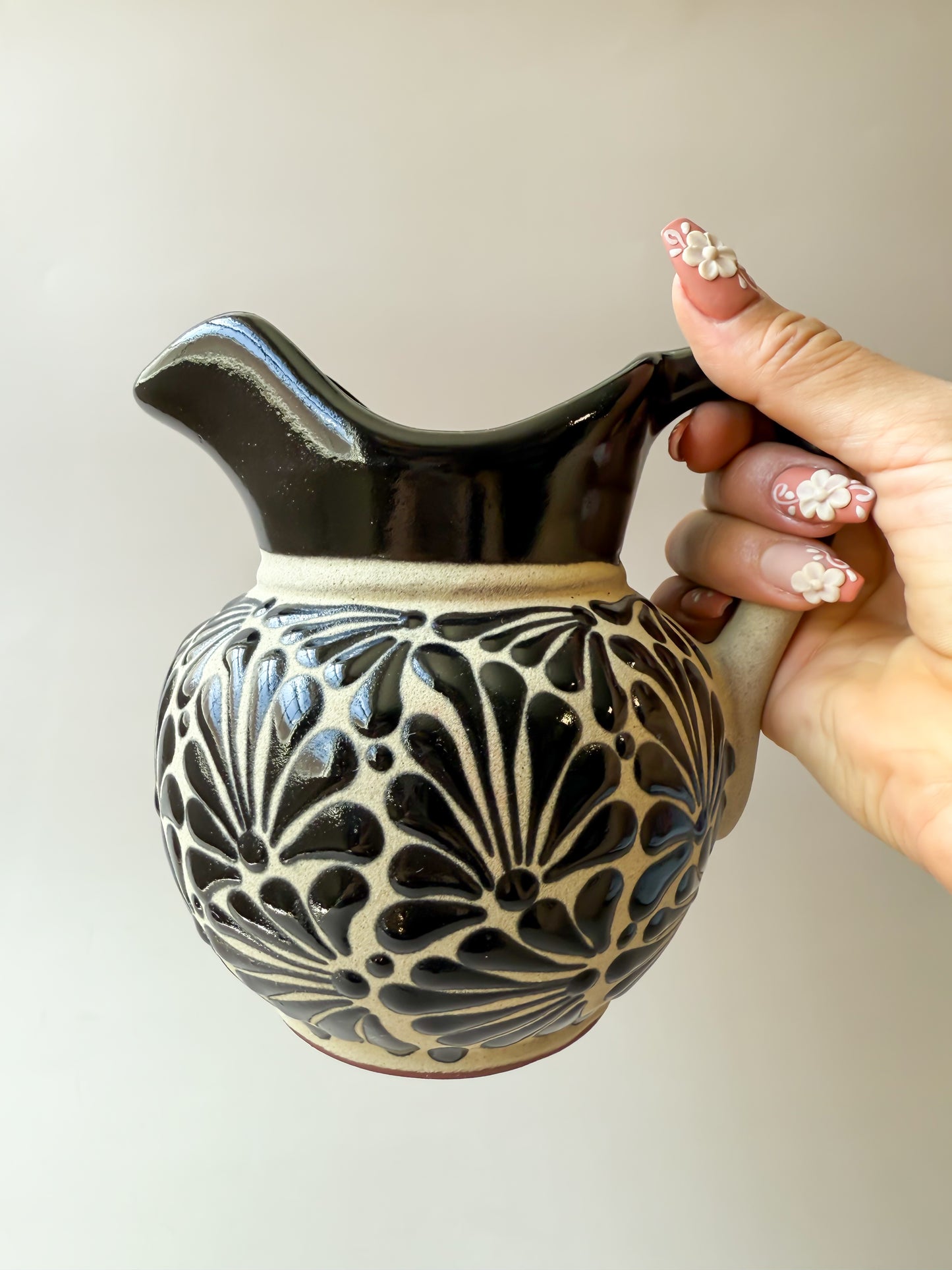 Mexican Talavera Pitcher Engobe Colorful Jarra De Barro Talavera Small Pitcher Black Pink Brown