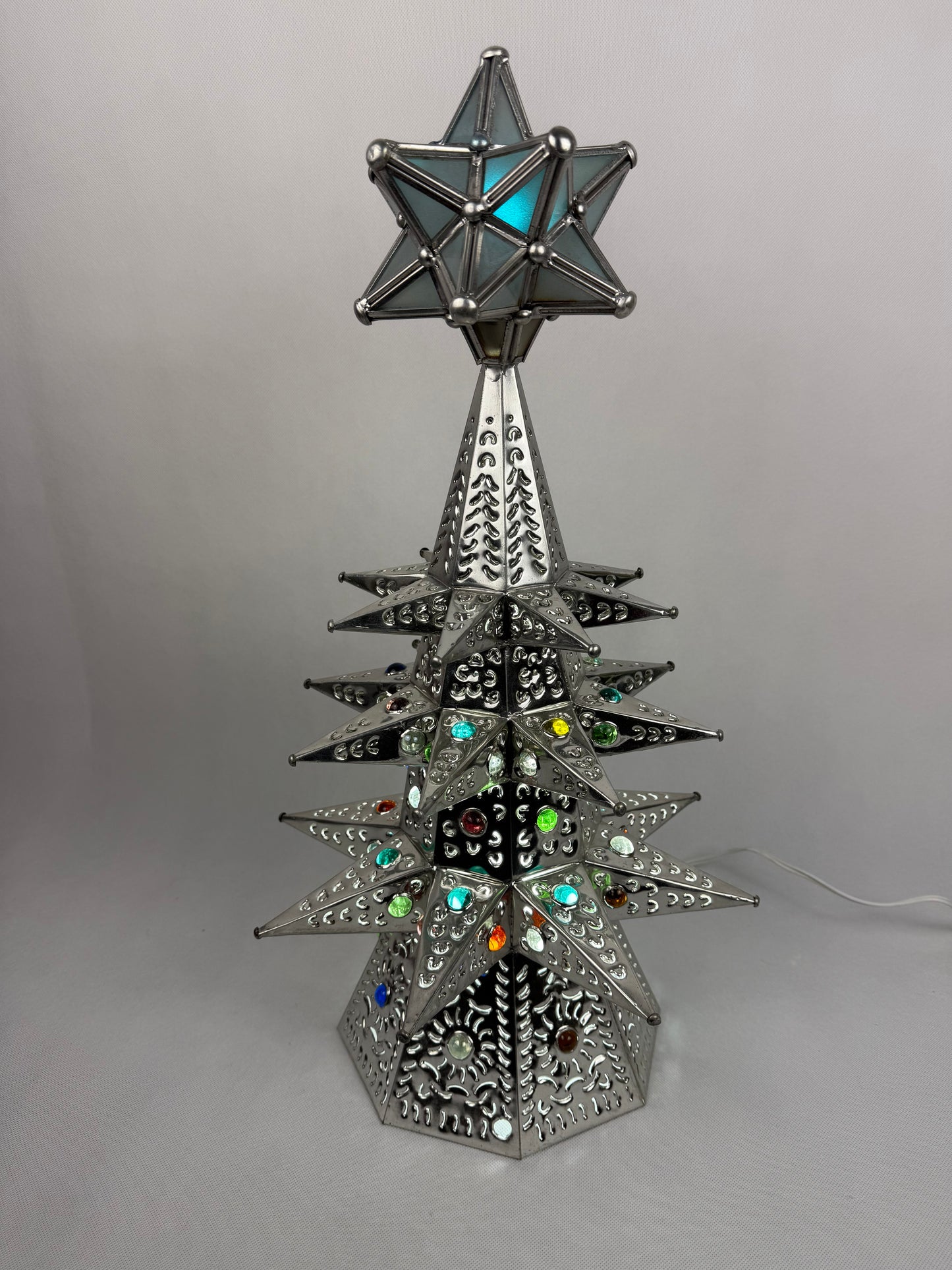 Mexican Punched Christmas Tree Tin Punched Christmas Tree Arbol de Navidad Con Luz
