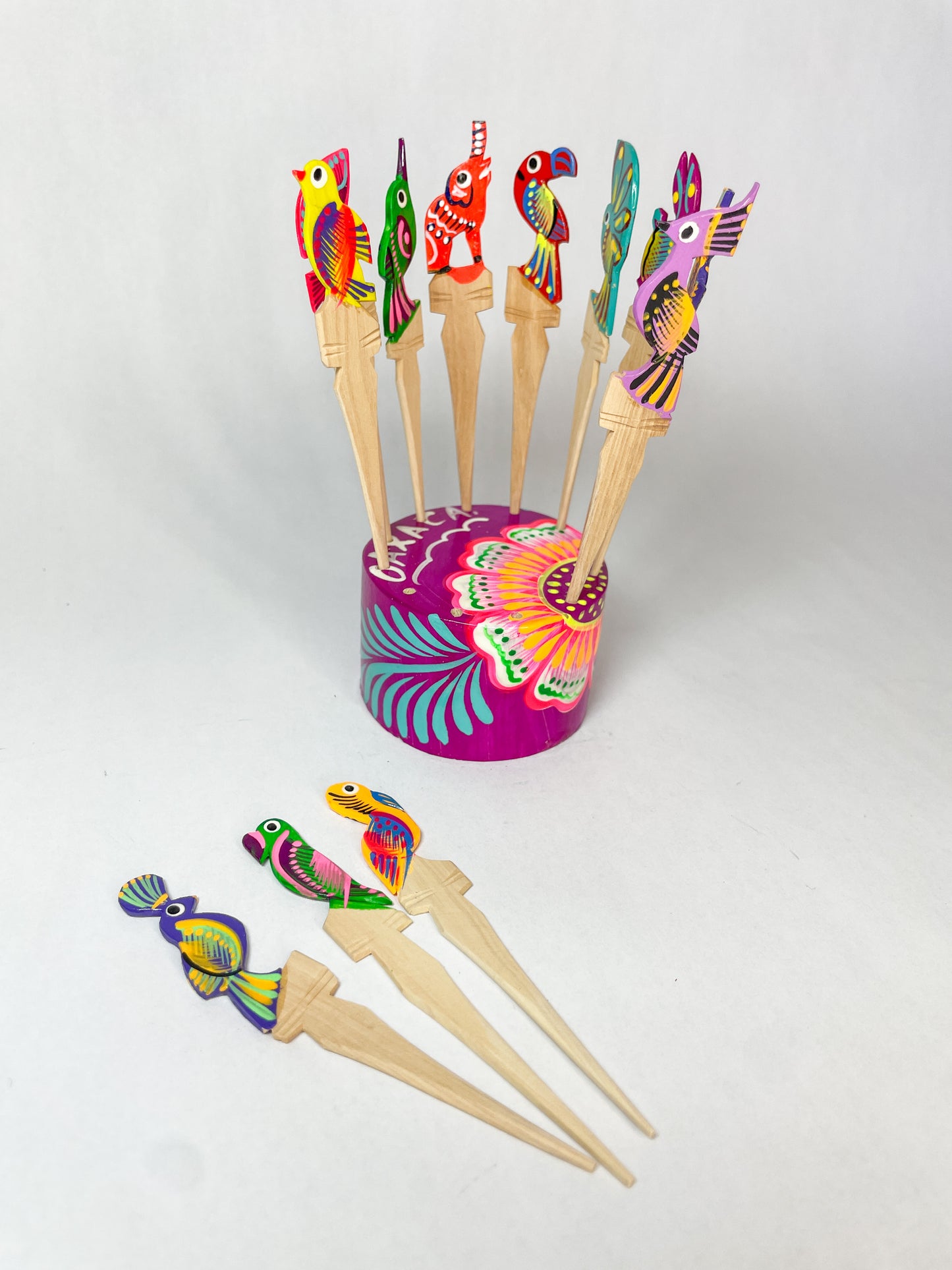 Handmade Alebrije Appetizer Toothpicks with Wooden Base Reusable Toothpicks Palillos