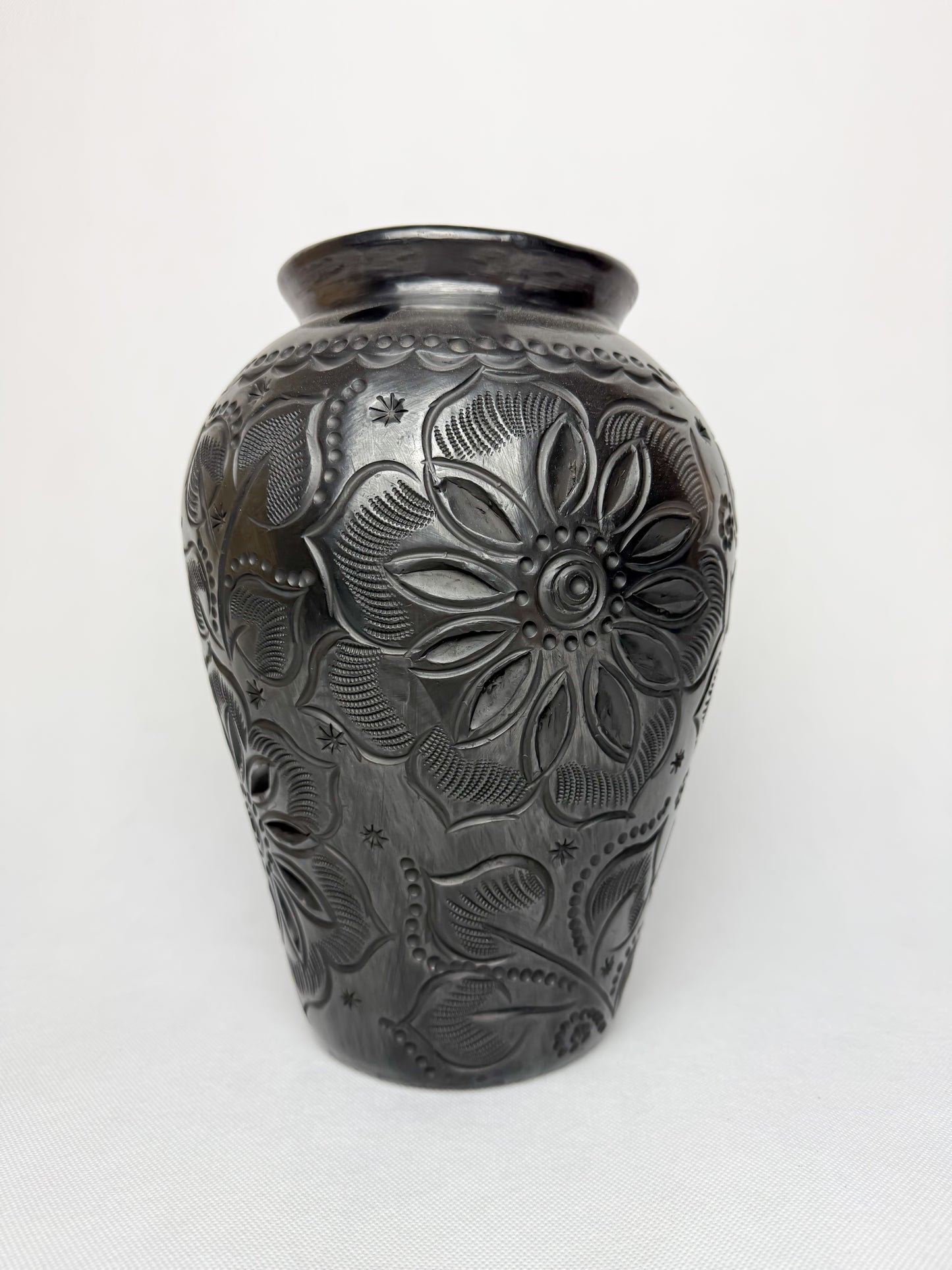 Oaxaca Black Clay Tall Black Pottery Vase Barro Negro San Bartolo Jarron