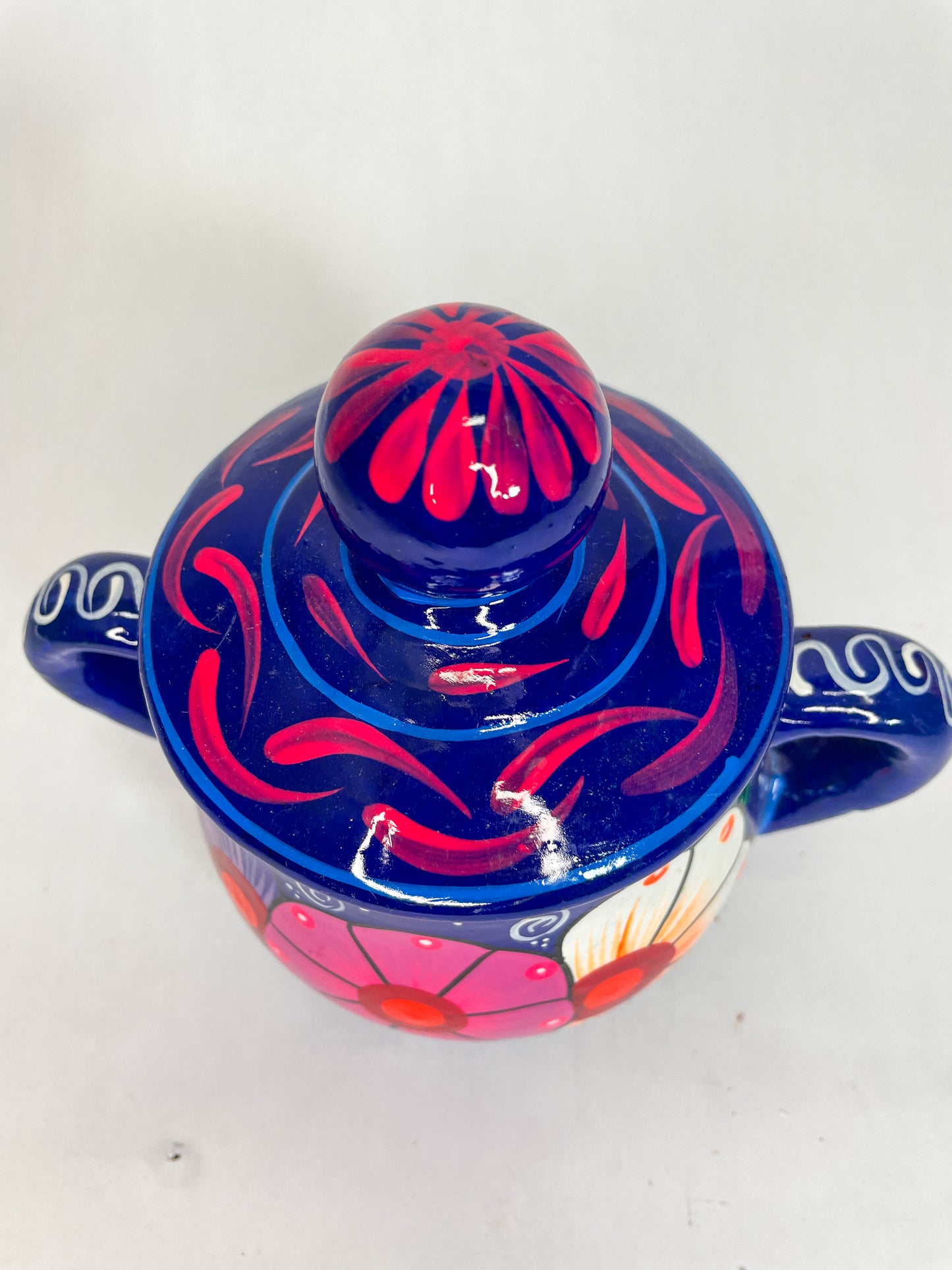 Mexican Sugar Bowl Azucarera de Barro Hand Painted Mexican Pottery Canisters Artesanias de Barro Azucarera