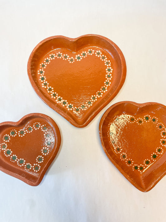 Michoacan Mexican Clay Heart Plate Set of 2 Plato Corazon Barro Lead Free