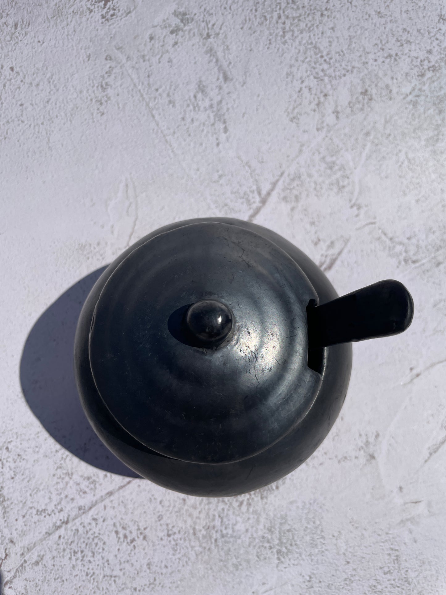 Oaxaca Black Clay Round Sugar Bowl With Spoon Azucarera Barro Negro
