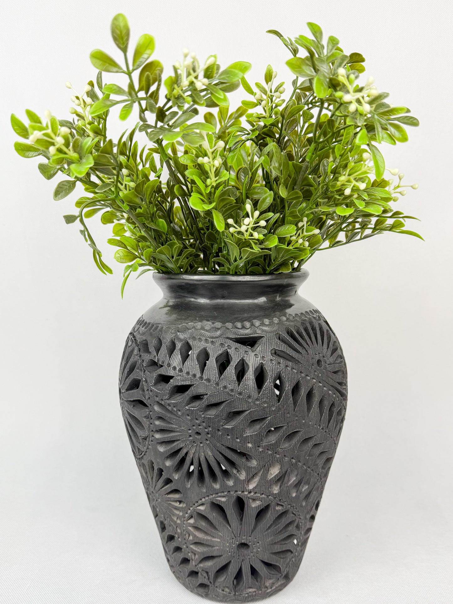 Oaxaca Black Clay Tall Black Pottery Vase Barro Negro San Bartolo Jarron