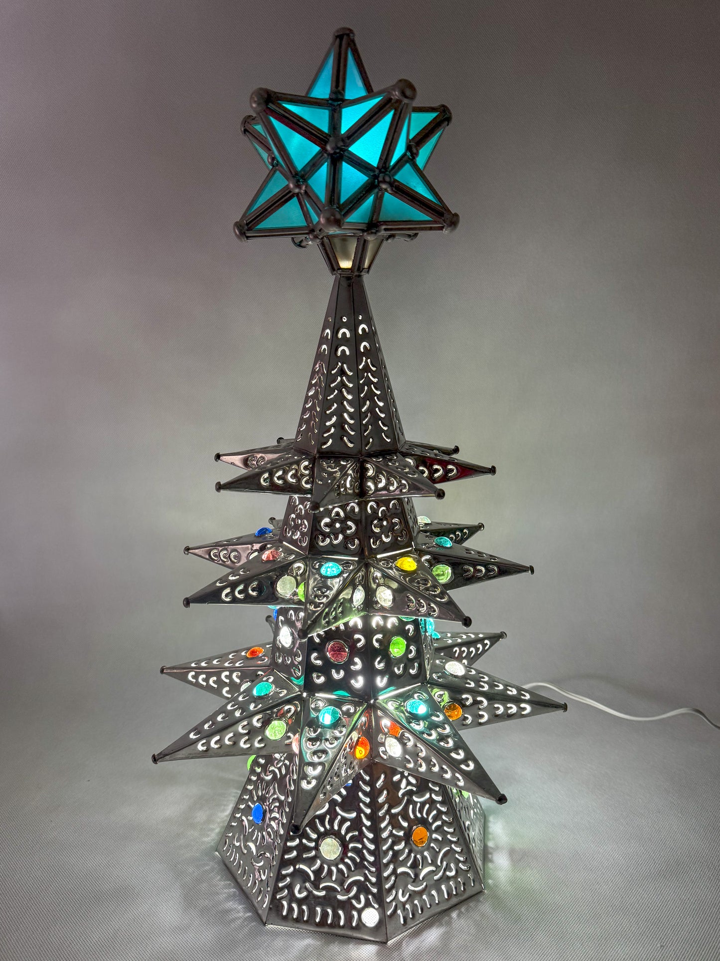Mexican Punched Christmas Tree Tin Punched Christmas Tree Arbol de Navidad Con Luz