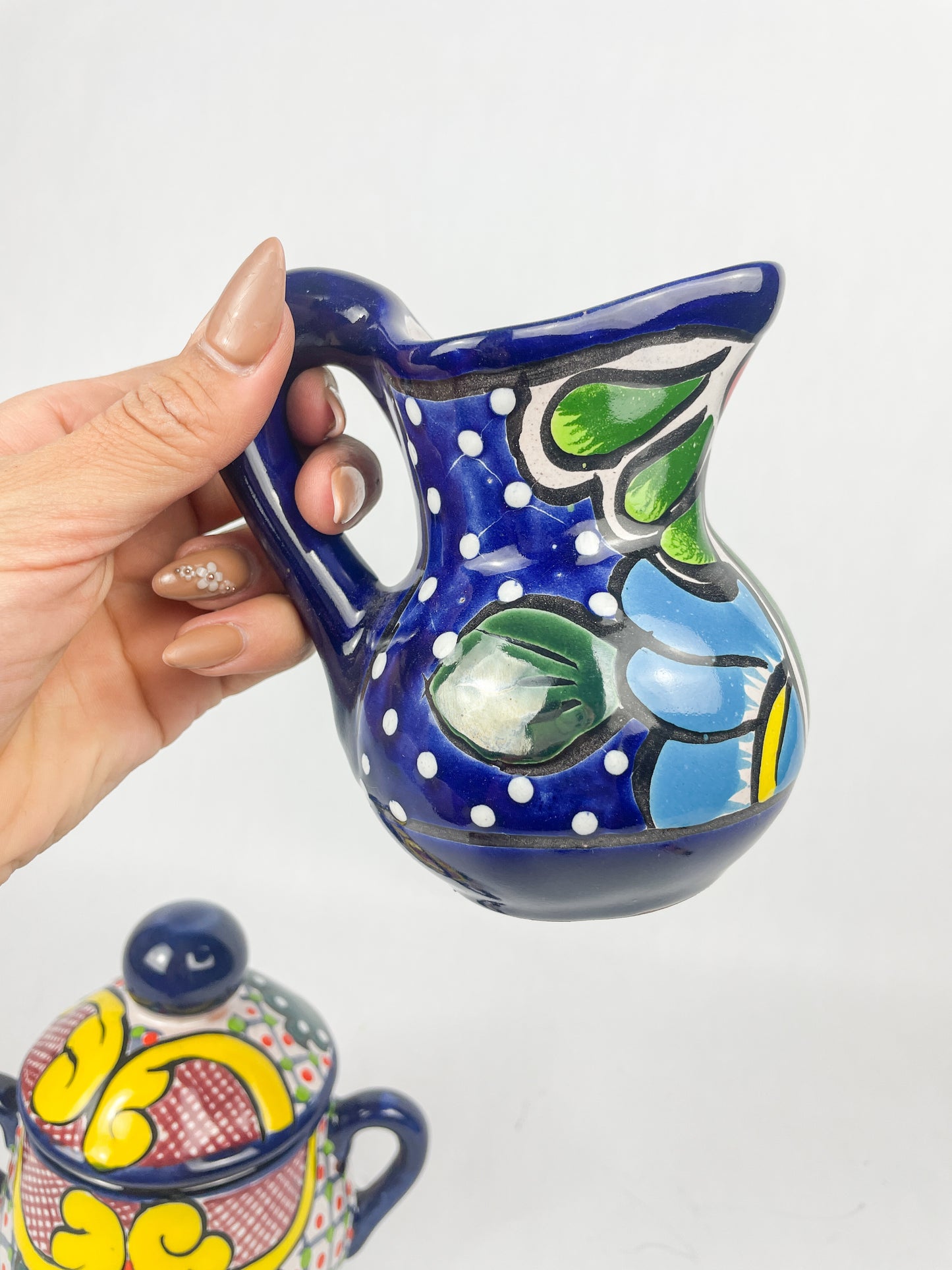 Talavera Mexican 2Pc Creamer Pitcher And Sugar Bowl Mexican Pitcher Azucarera y Jarra Talavera
