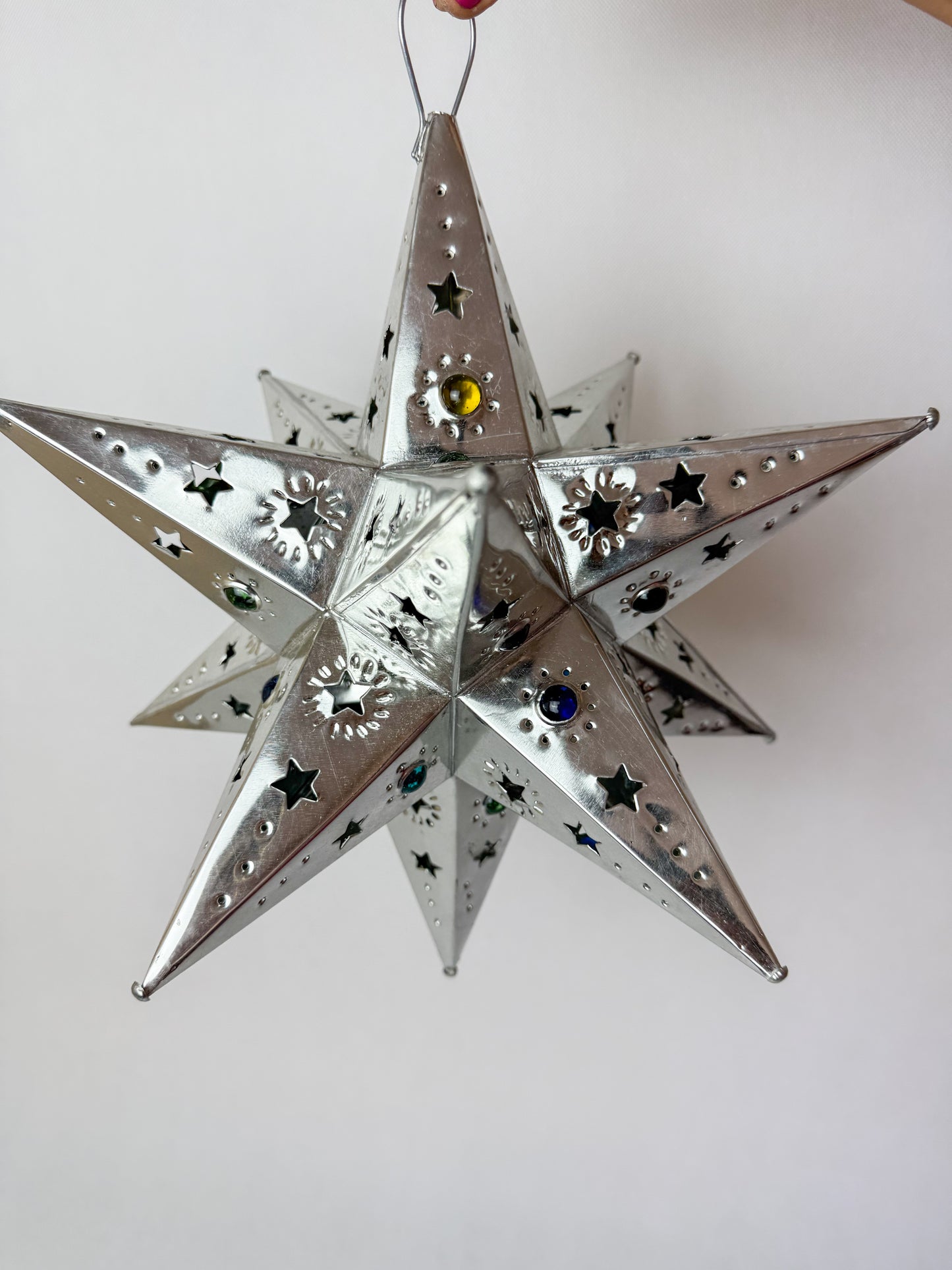 Mexican Star Tin Star With Color Marbles Moravian Star Tin Punched Star Hanging Star Light