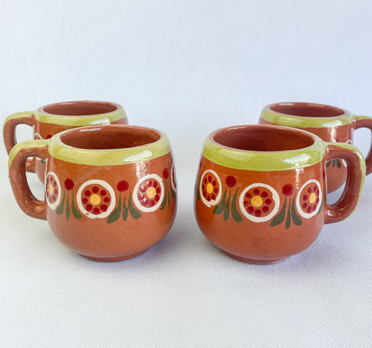 Michoacan Mexican Clay Mugs 4pc Set Mexican Cups Tazas De Barro Lead Free