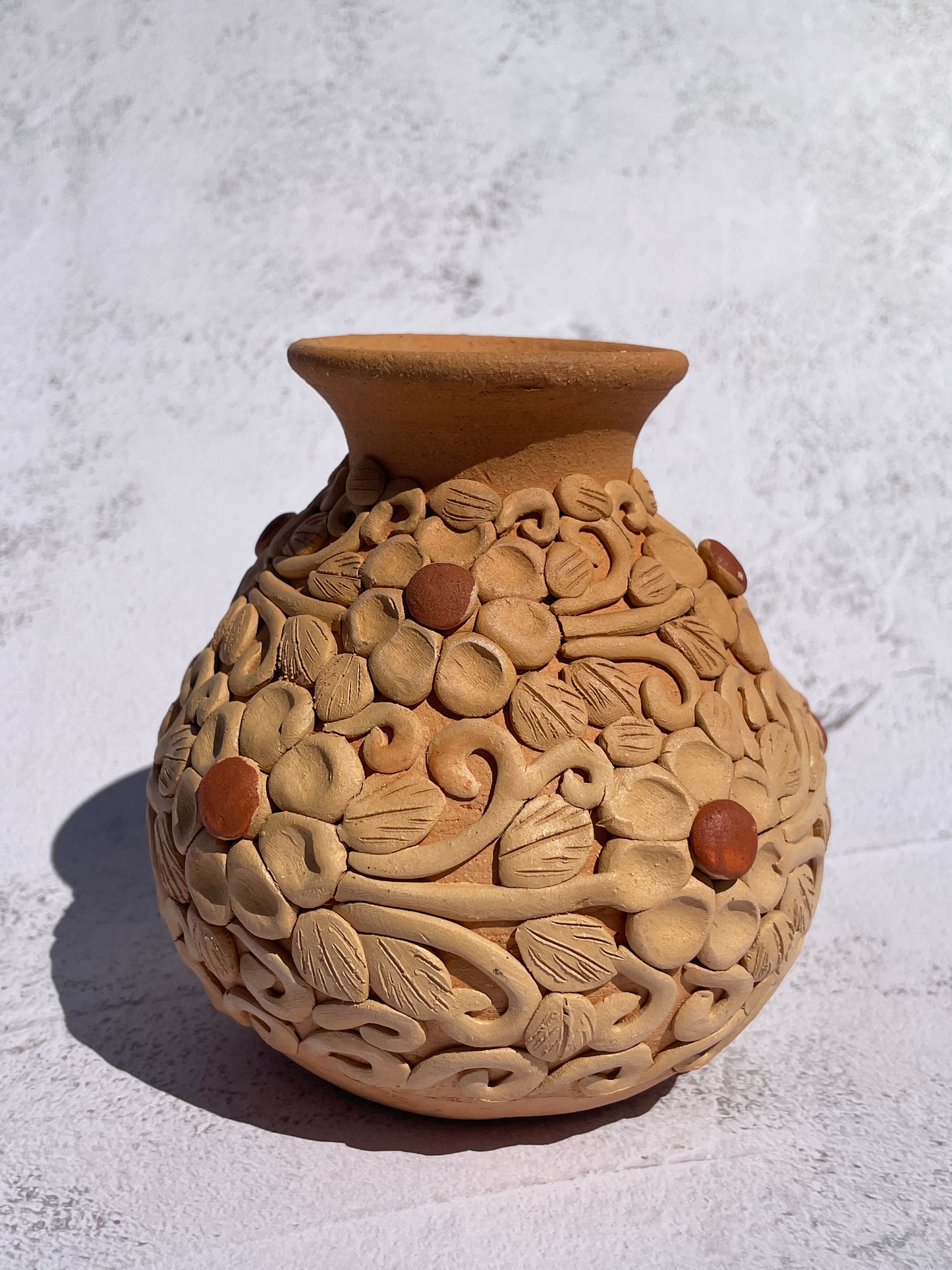 Colores Oaxaca Flower Vase Clay Embroidery 5 inches Jarron de Barro Bordado Florero De Barro
