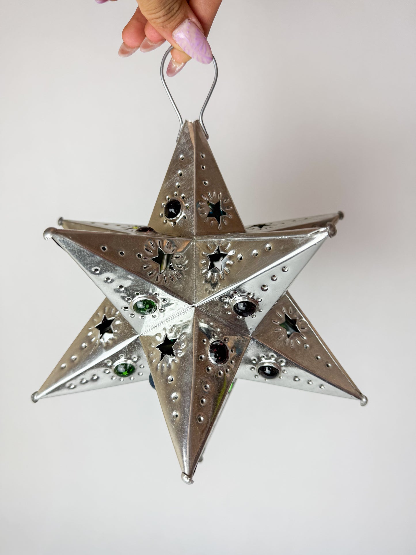 Mexican Star Tin Star With Color Marbles Moravian Star Tin Punched Star Hanging Star Light