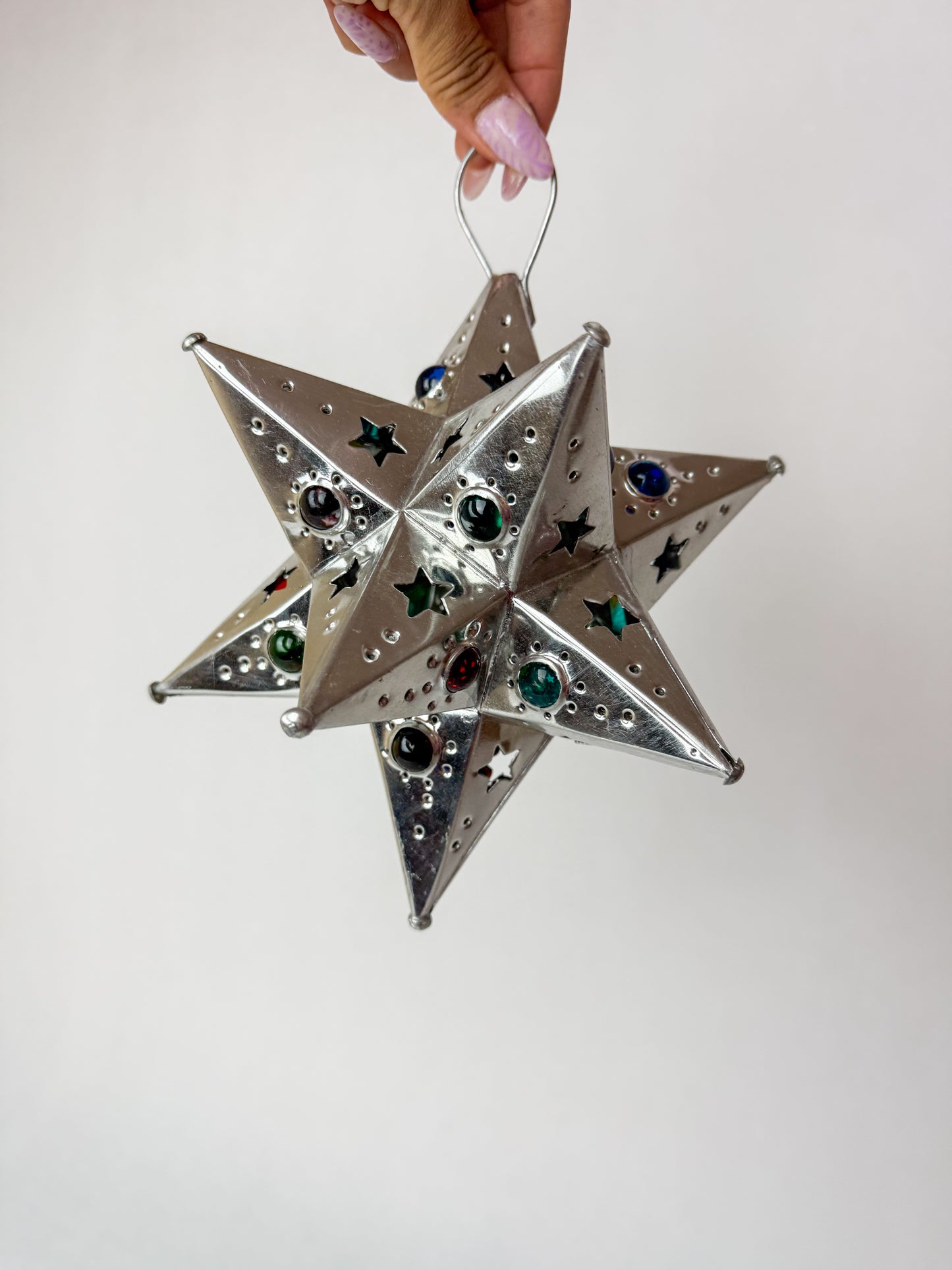 Mexican Star Tin Star With Color Marbles Moravian Star Tin Punched Star Hanging Star Light