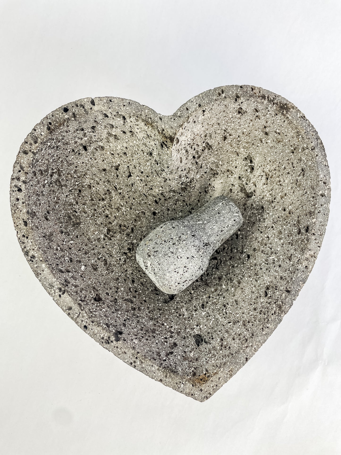 Heart Shaped Molcajete With Wood Base And Lid Mexican Mortar And Pestle Authentic Molcajete