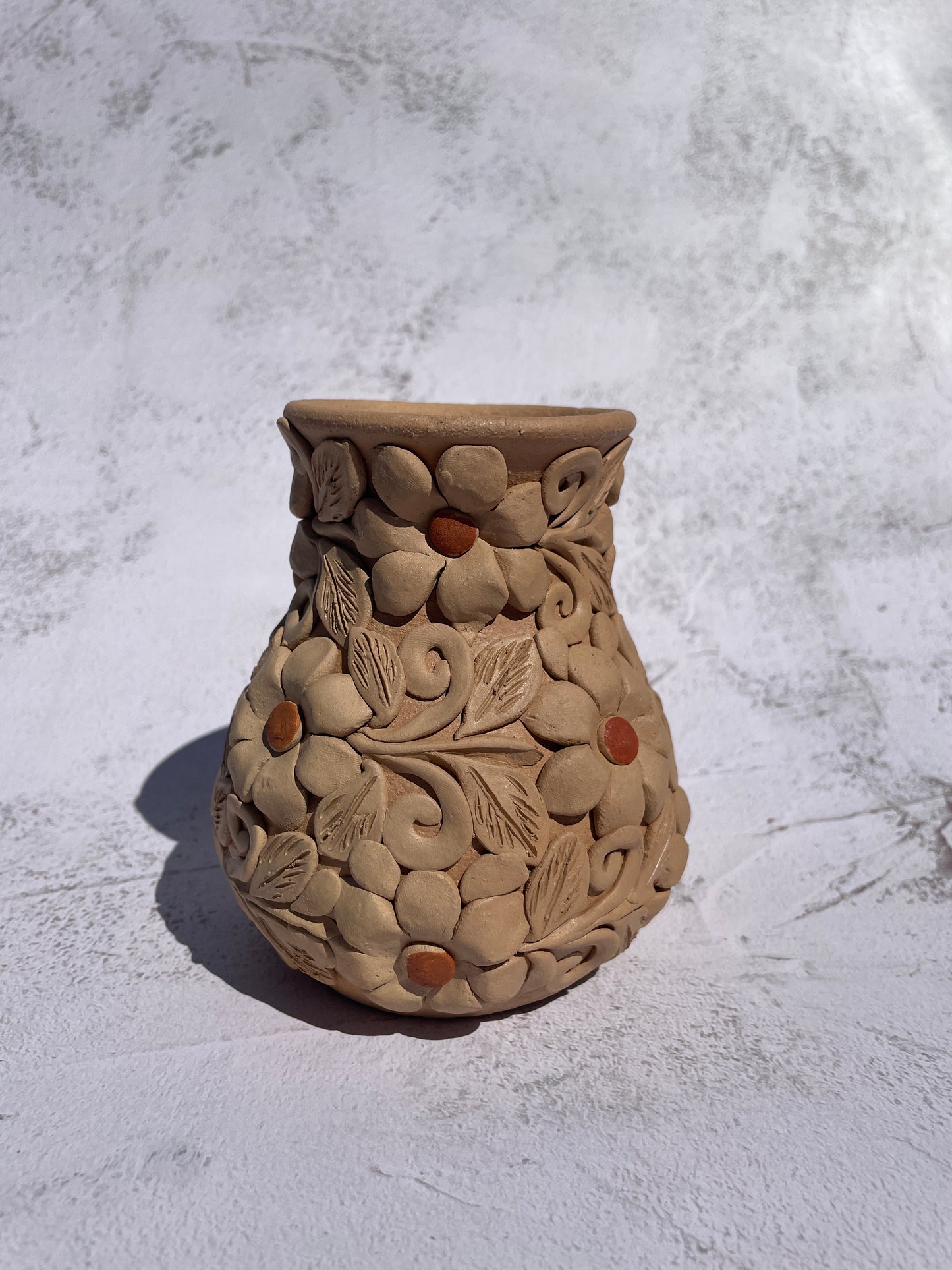Colores Oaxaca Flower Vase Clay Embroidery 5 inches Jarron de Barro Bordado Florero De Barro