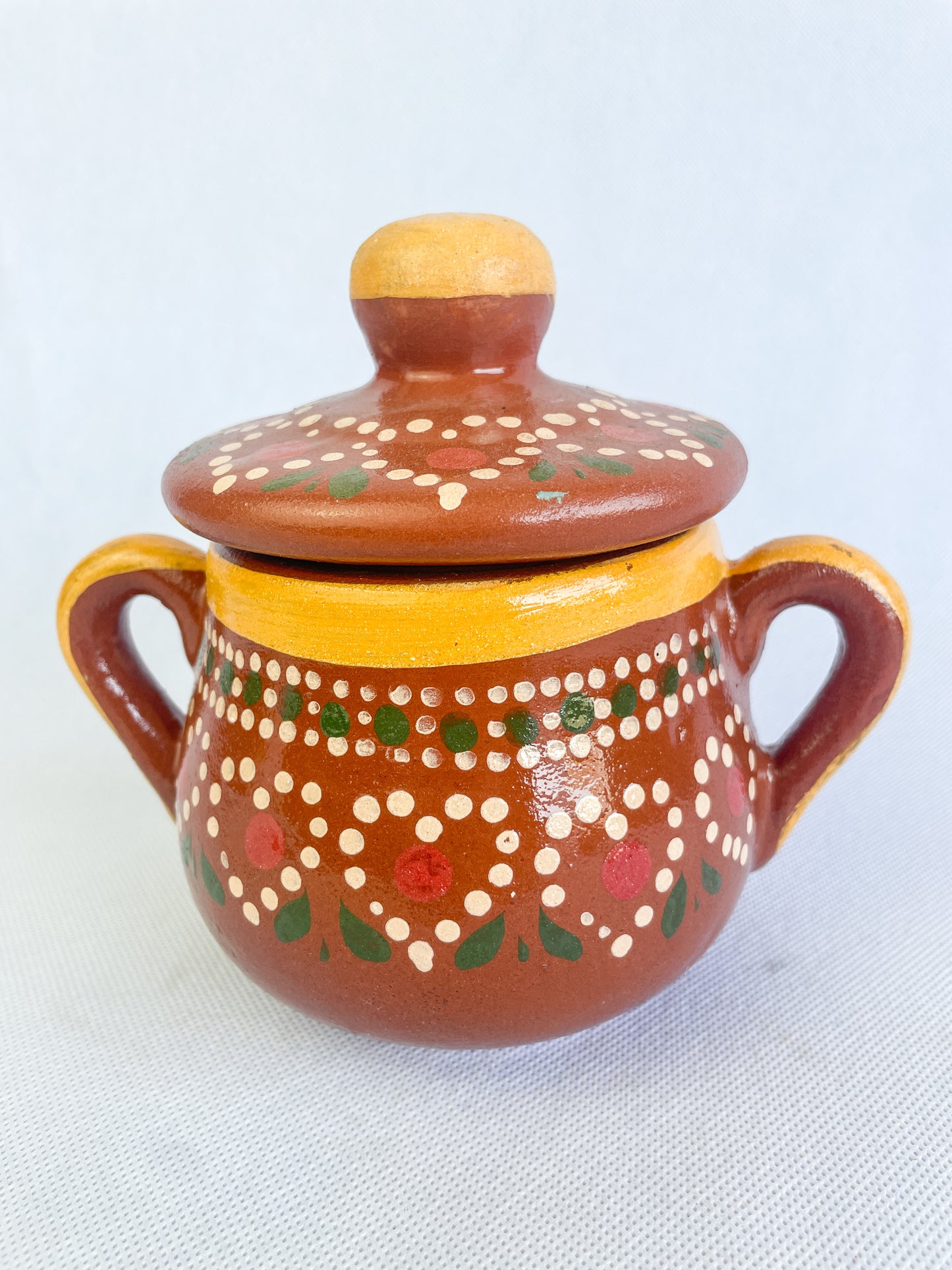 Michoacan Sugar Bowl Azucarera de Barro Hand Painted Mexican Pottery Canisters Artesanias de Barro Azucarera