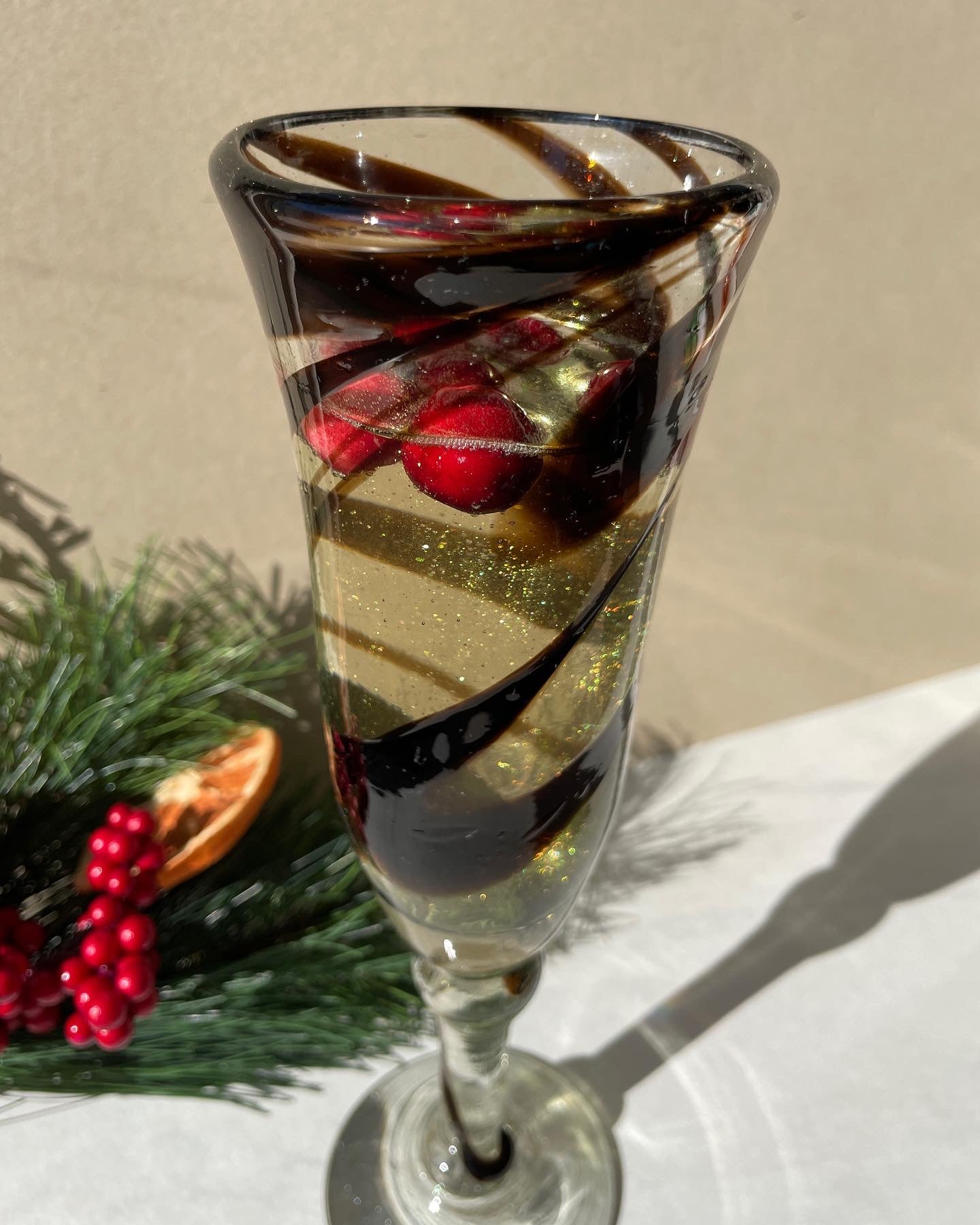 Mexican Glassware 2 pc Set Blown Glass Champagne Glasses Mexican Blown Glassware Champagne Flute