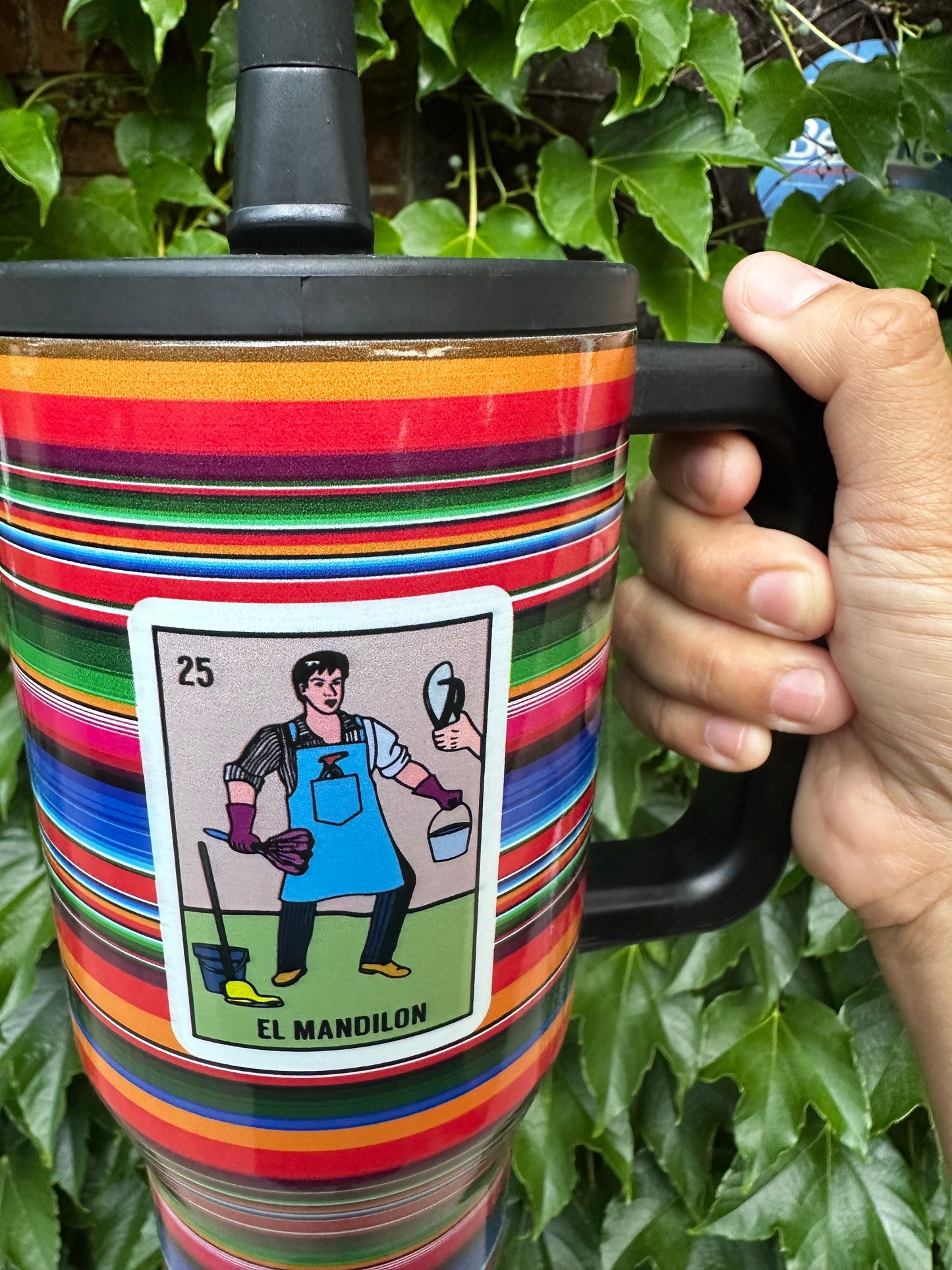 Mandilon tumbler for Mexican husband or Mexican dad. Funny Mexican mug for him. Stainless mug with flip straw
