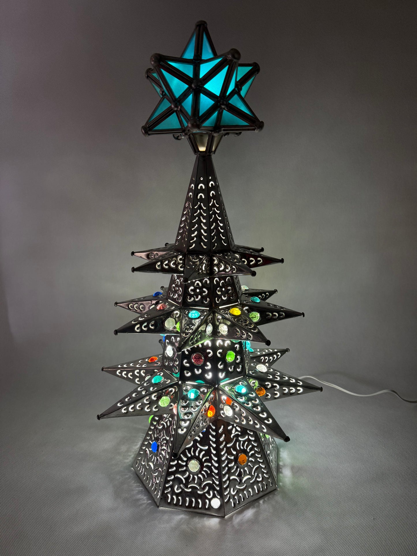 Mexican Punched Christmas Tree Tin Punched Christmas Tree Arbol de Navidad Con Luz