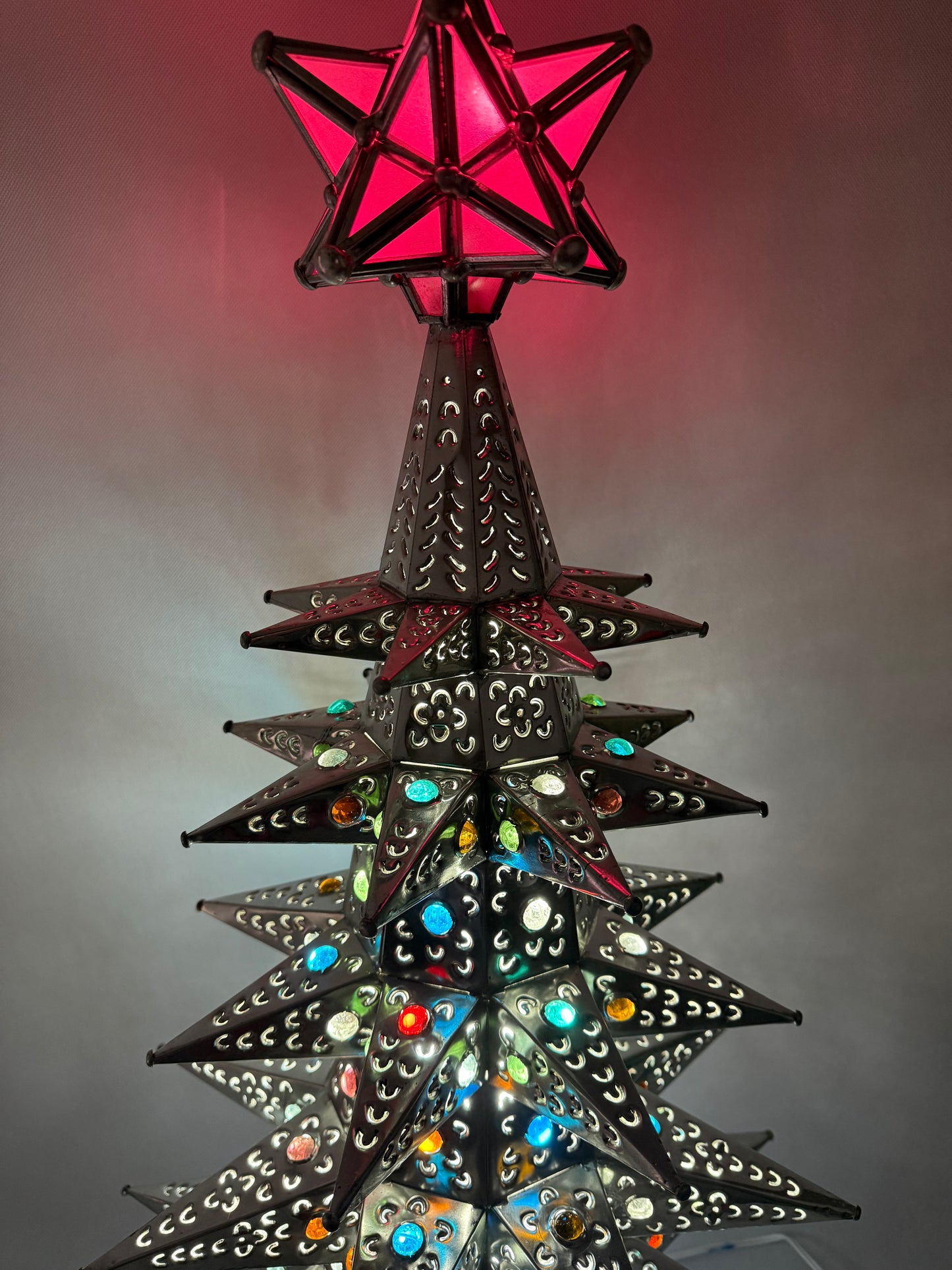 Mexican Punched Christmas Tree Tin Punched Christmas Tree Arbol de Navidad Con Luz