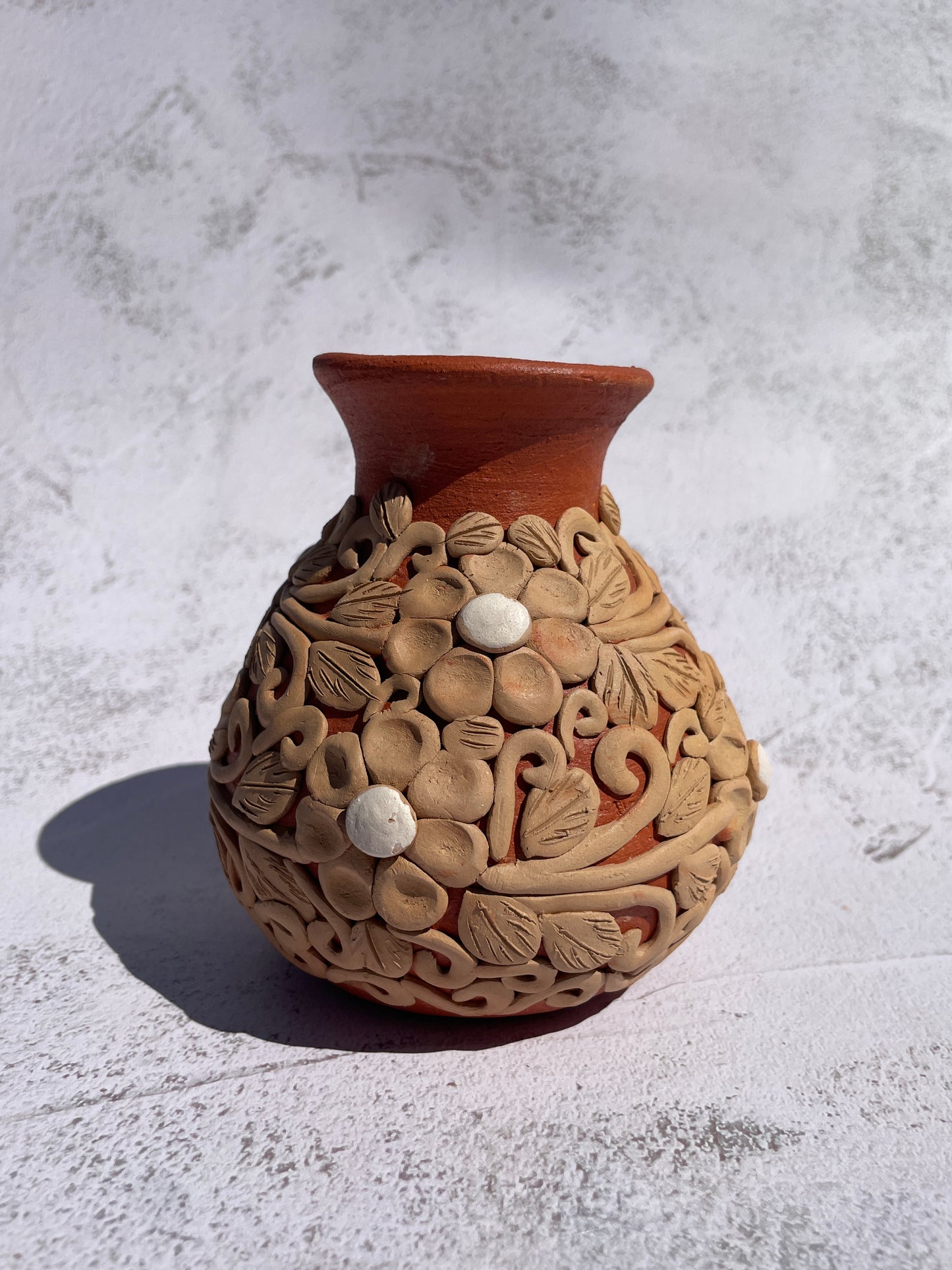 Colores Oaxaca Flower Vase Clay Embroidery 5 inches Jarron de Barro Bordado Florero De Barro