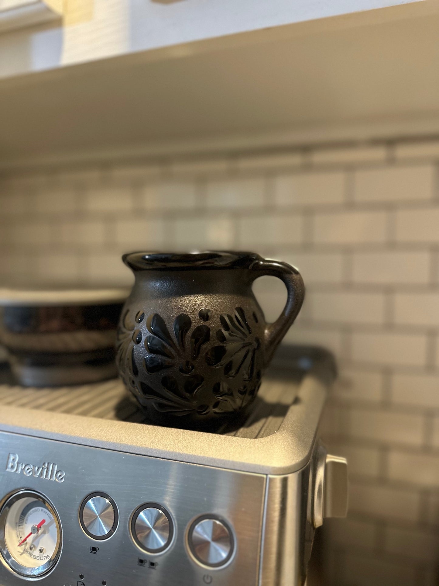 Talavera Style Clay Mug Lux Black/Black - Taza Negra Jarrito