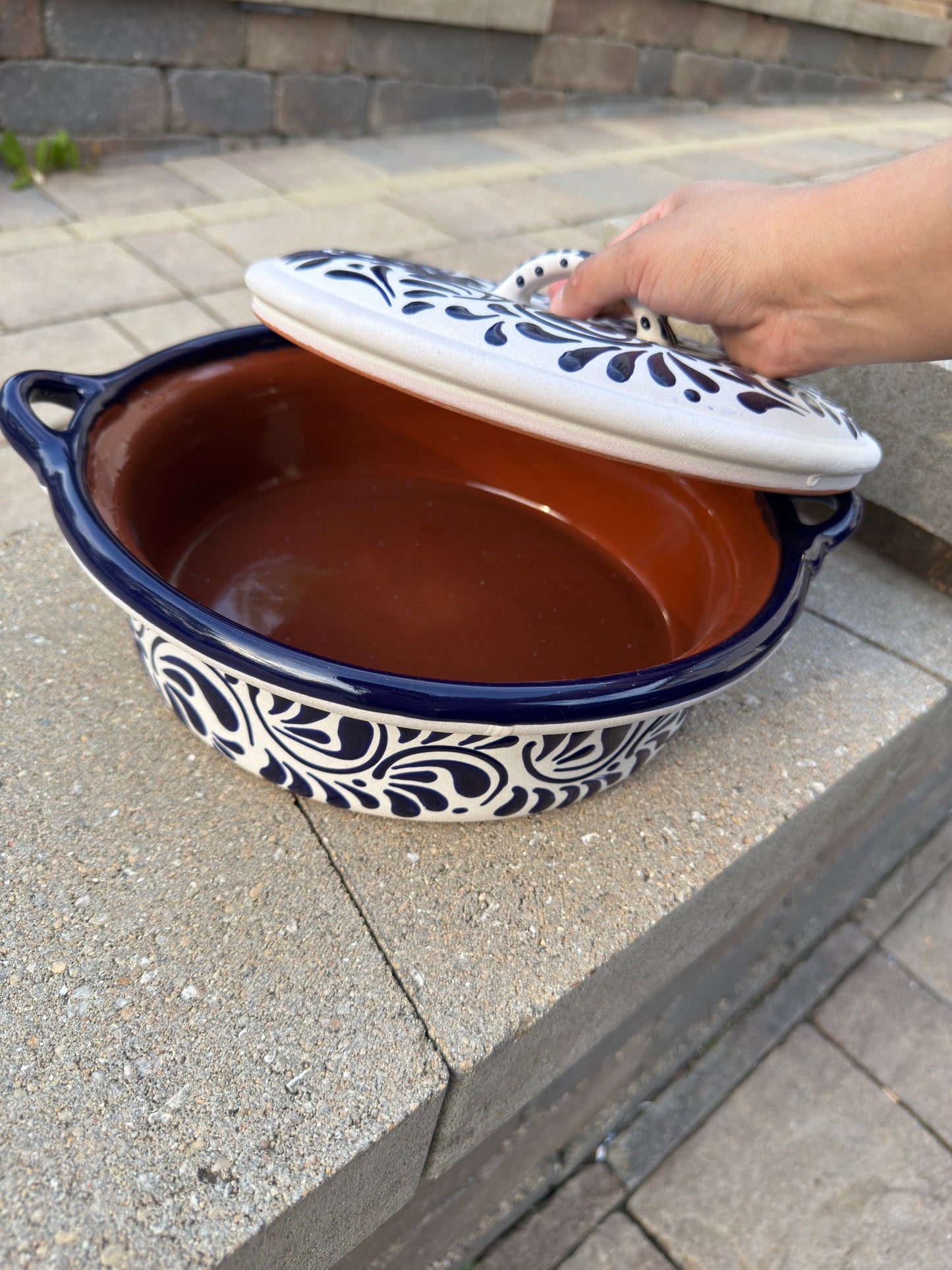 Mexican Clay Pot Gray/Blue 10" - Cazuela con tapa