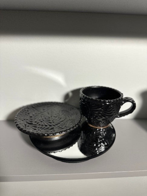 Cappuccino Talavera Mug Set All Black - Taza con Plato Negro