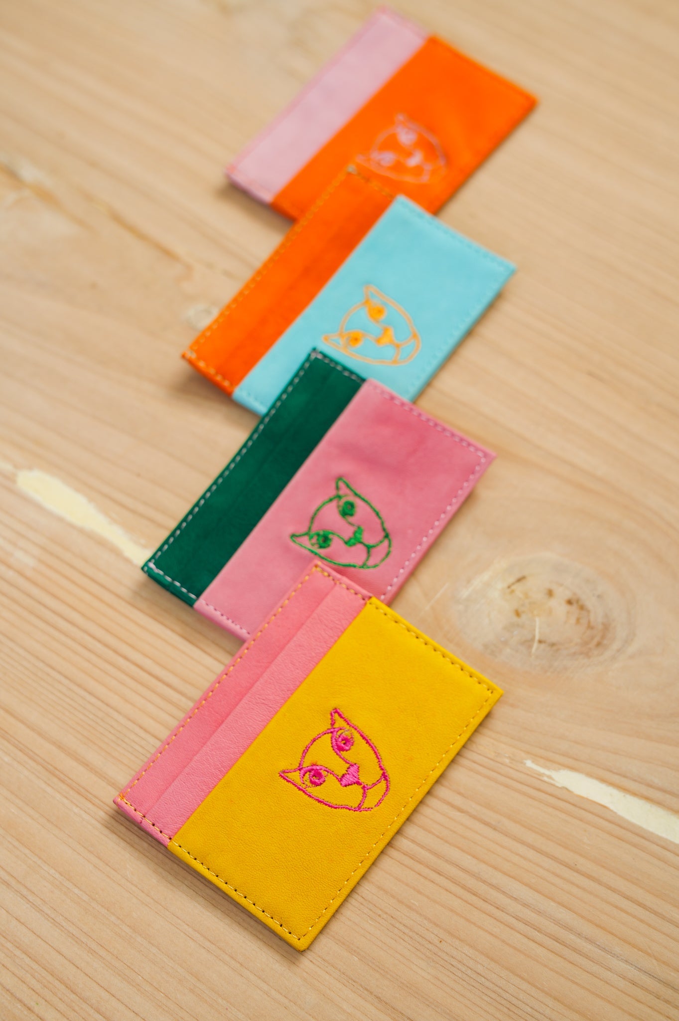 JAGUAR LEATHER CARD HOLDER WALLET // YELLOW + PINK