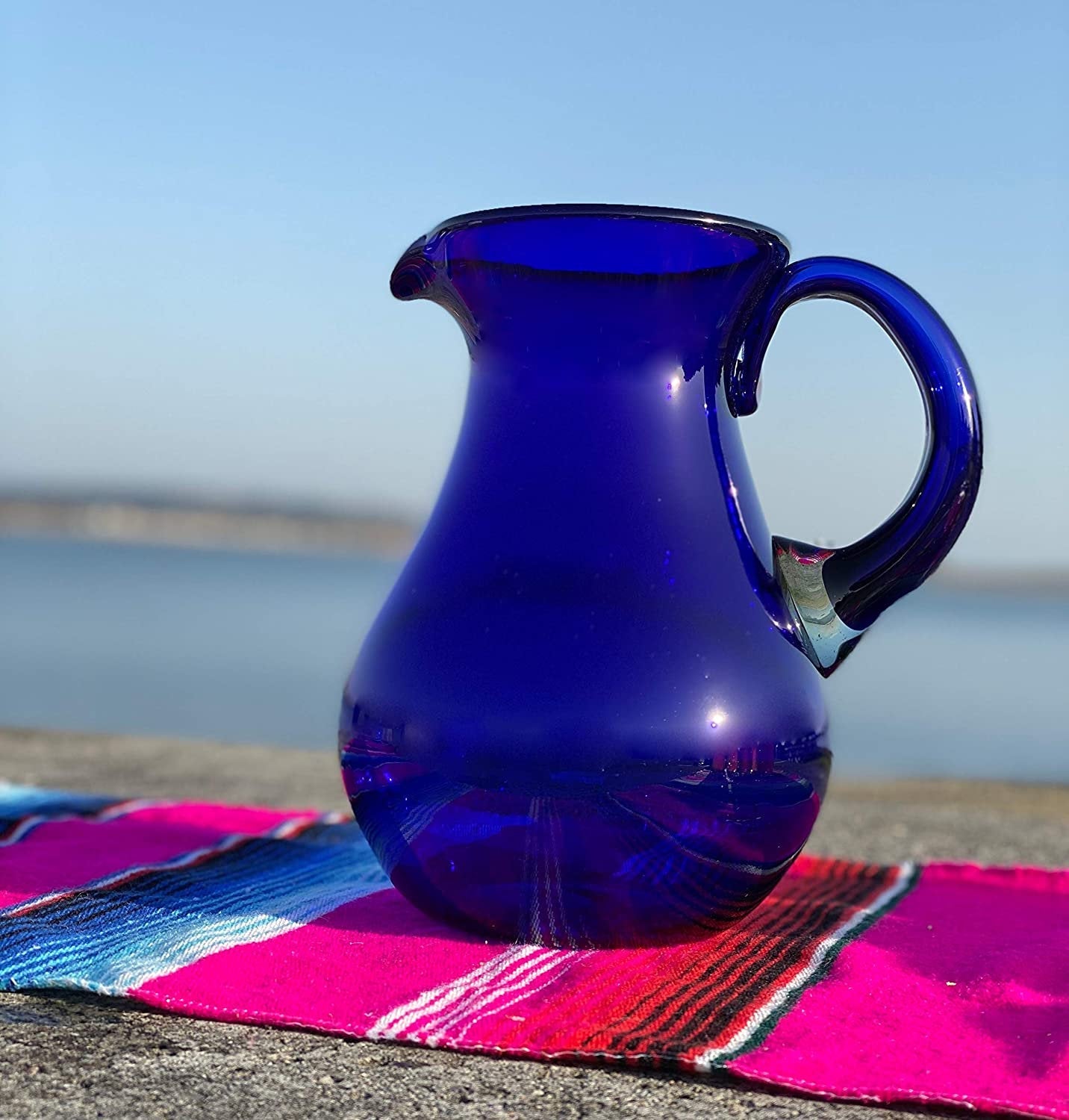 Pure Cobalt Glass Pitcher – Juice, Margaritas, Water, Lemonade (84 oz)