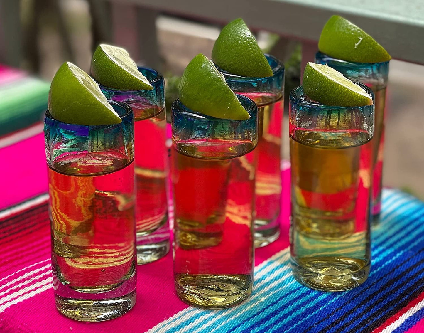 Aqua Rim Tequila Shot Glasses - Set of 6 (2 oz each)