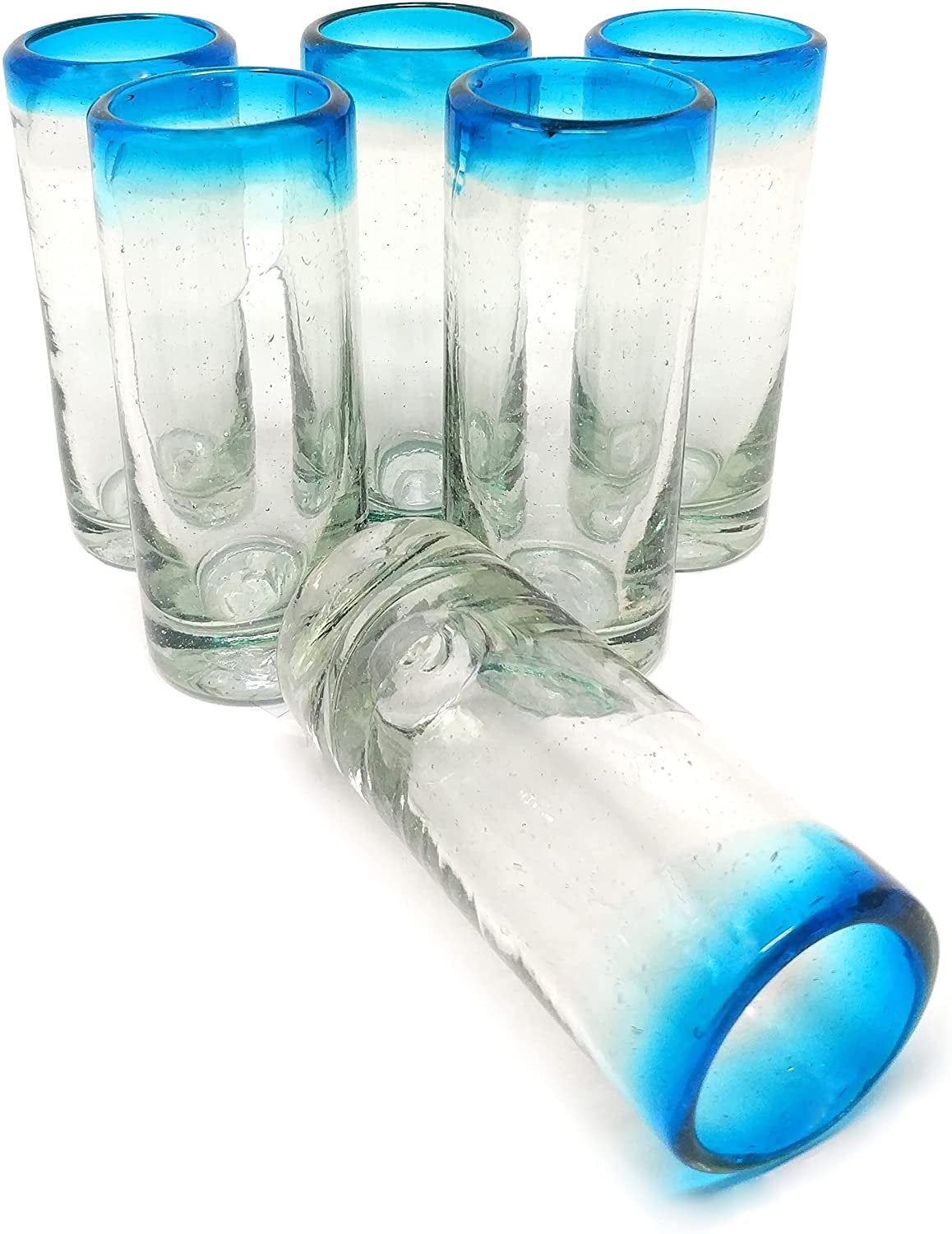 Aqua Rim Tequila Shot Glasses - Set of 6 (2 oz each)