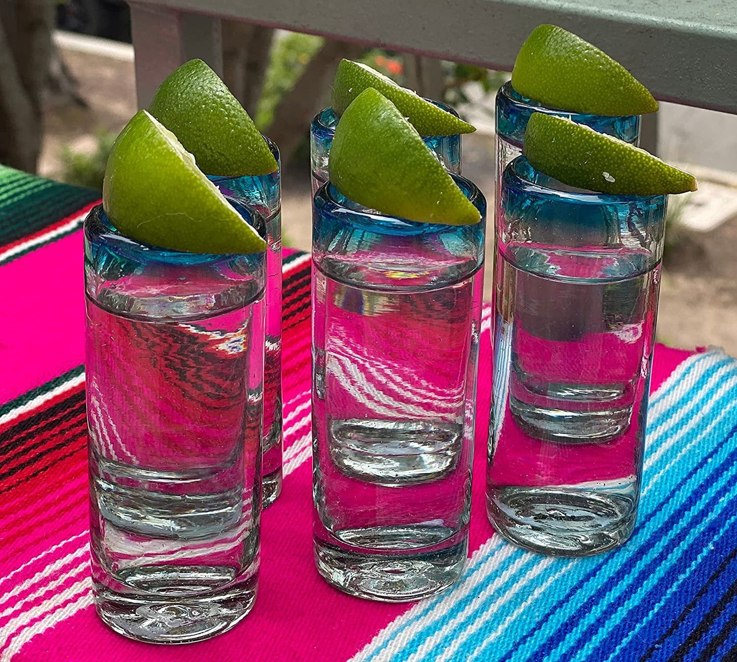 Aqua Rim Tequila Shot Glasses - Set of 6 (2 oz each)