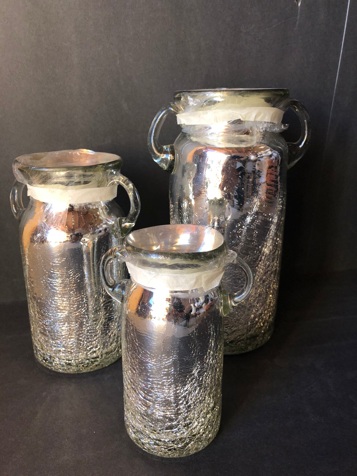 Mexican Glass Milk Jug Vase Silver Vase