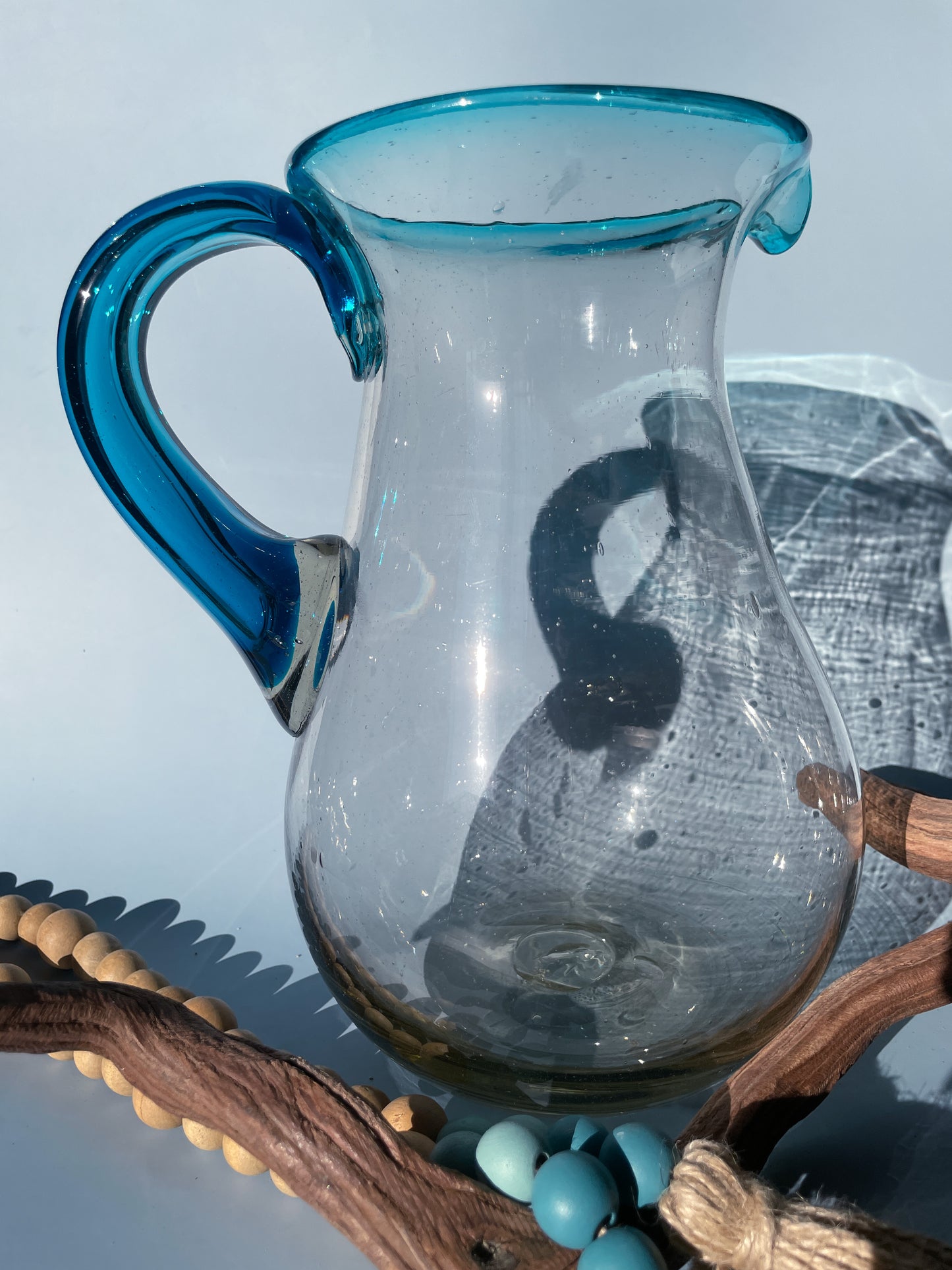 Mexican Glass Pitcher Handblown Glass Pitcher
