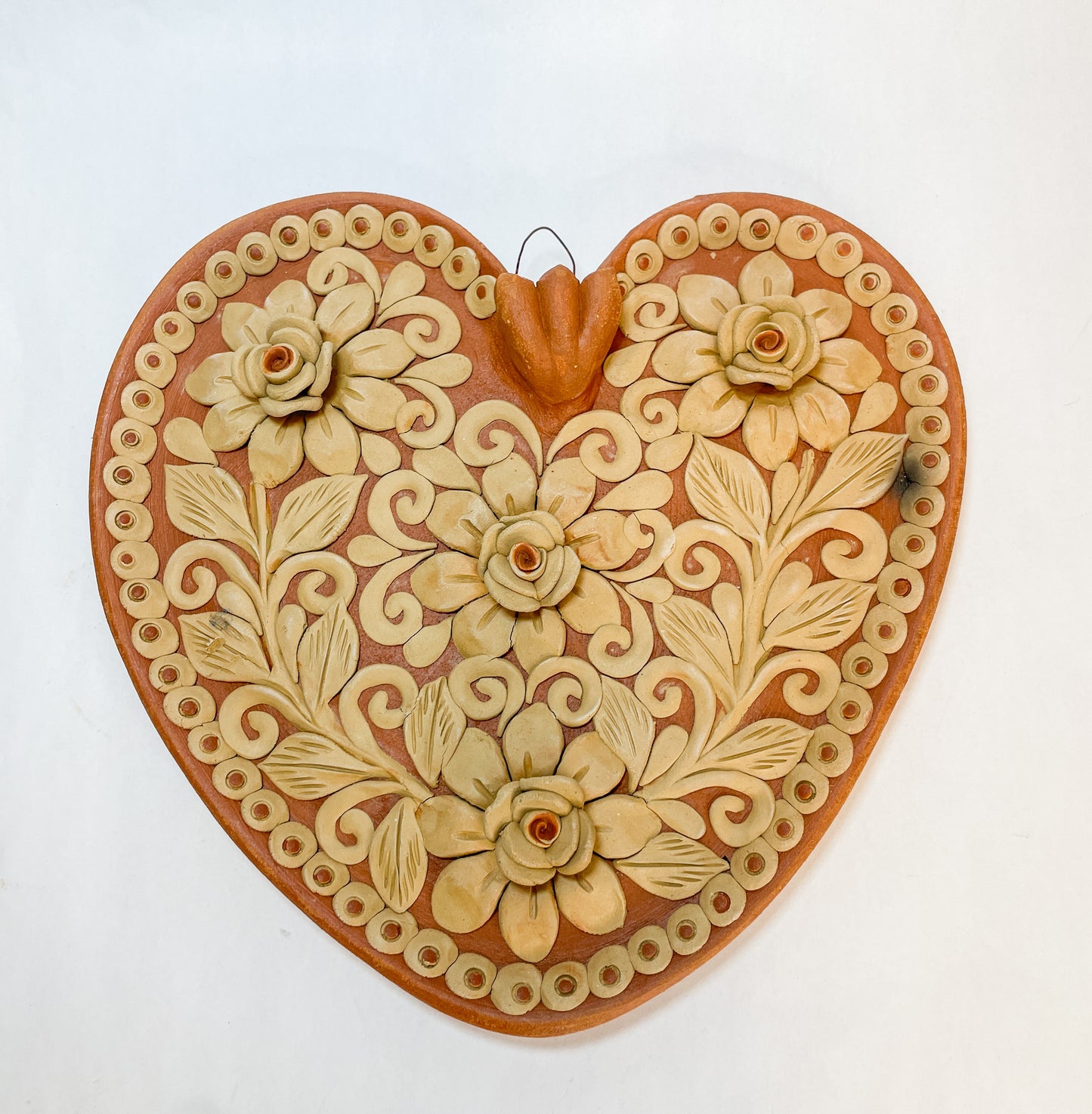 Oaxaca Wall Heart 9 INCHES Corazon de Barro Bordado De Pared
