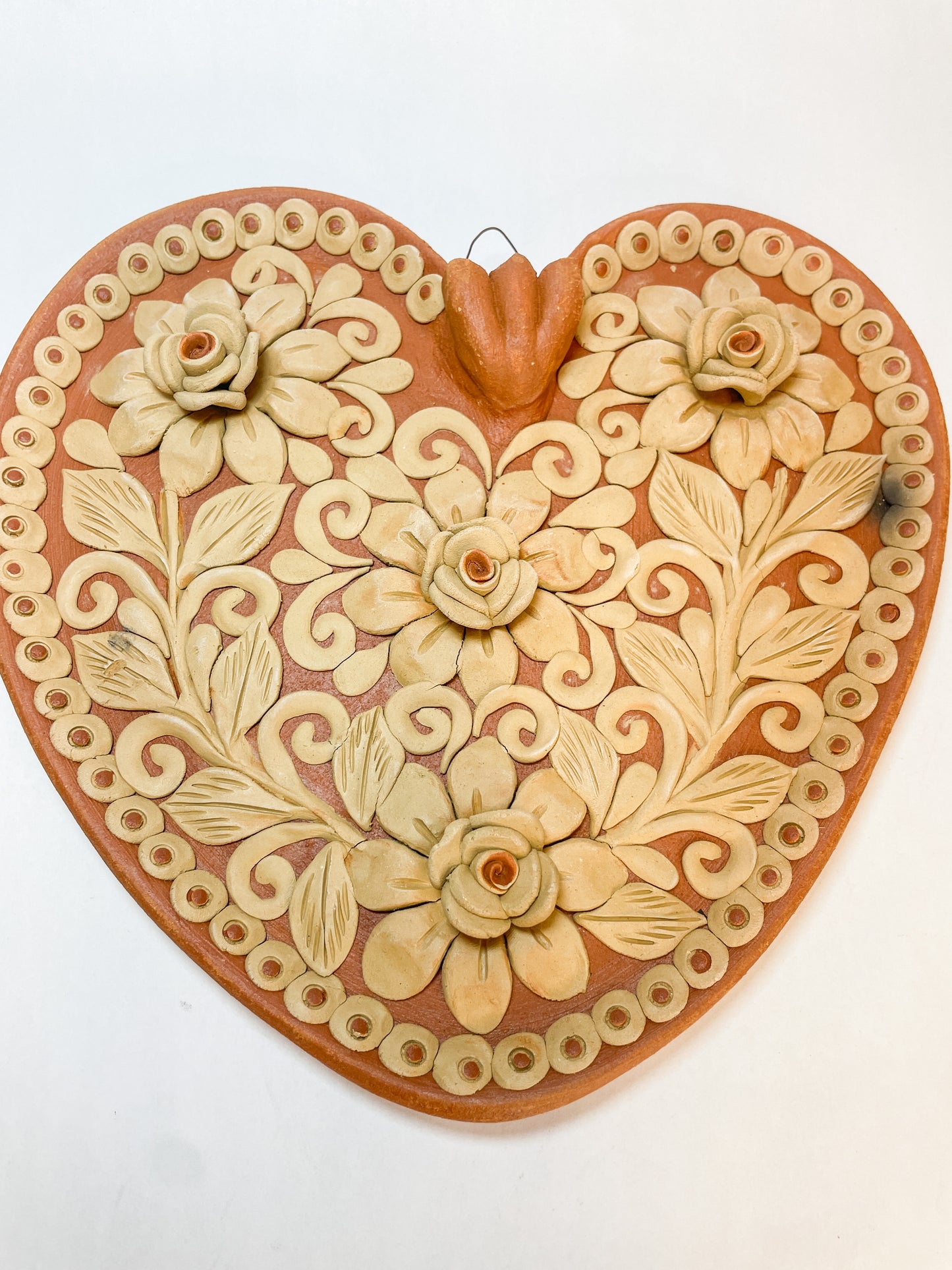 Oaxaca Wall Heart 9 INCHES Corazon de Barro Bordado De Pared