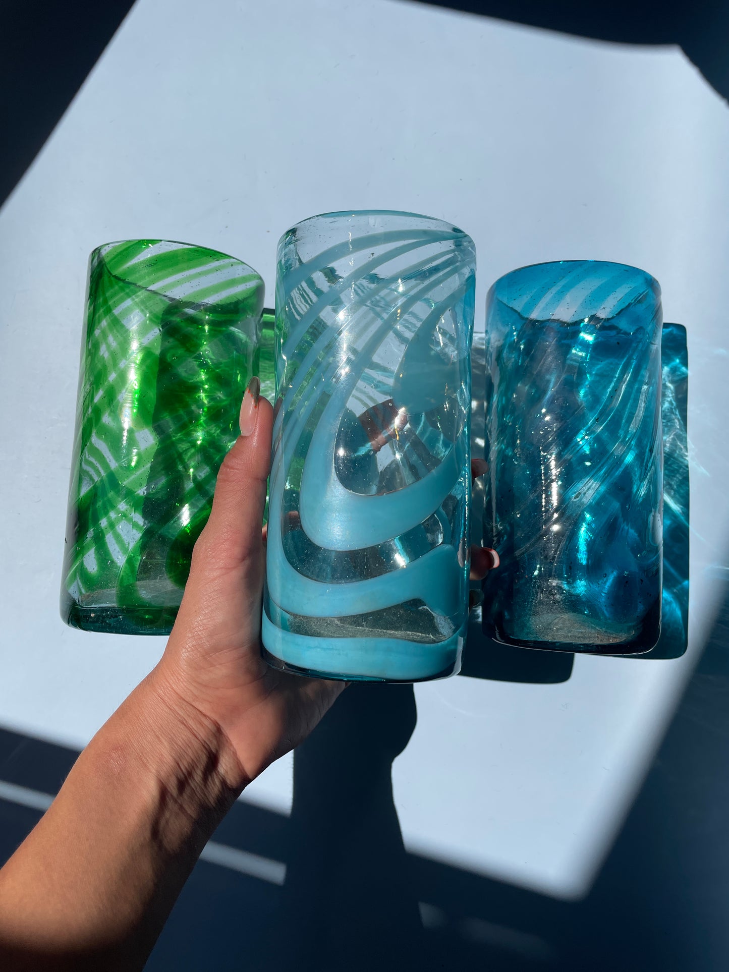 Mexican Glassware Tumblers 2pc Set Mexican Recycled Glass Mexican Confetti Glassware