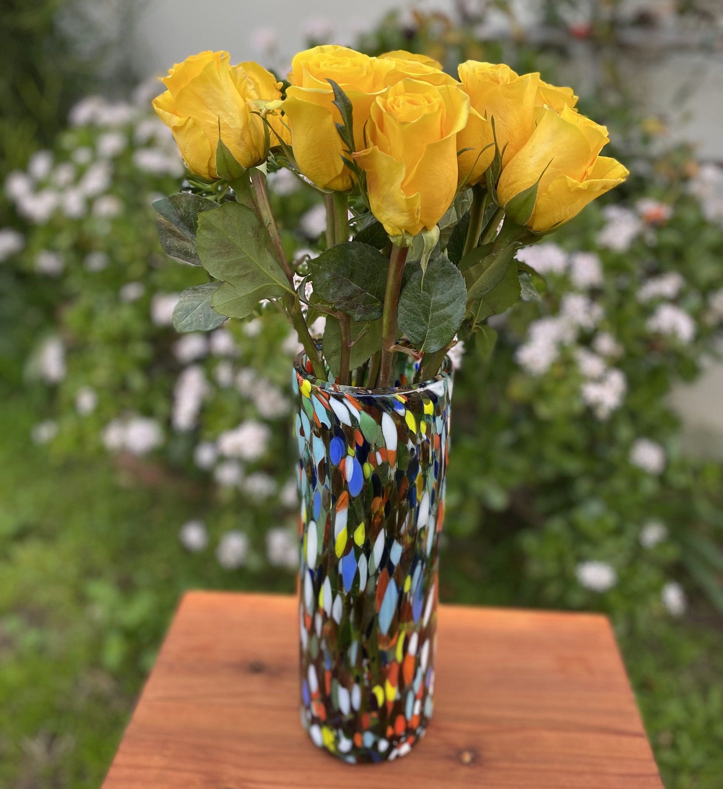 Mexican Hand Blown Glass Vase (11.5" x 4") – Confetti Carmen Colorful Flower Vase