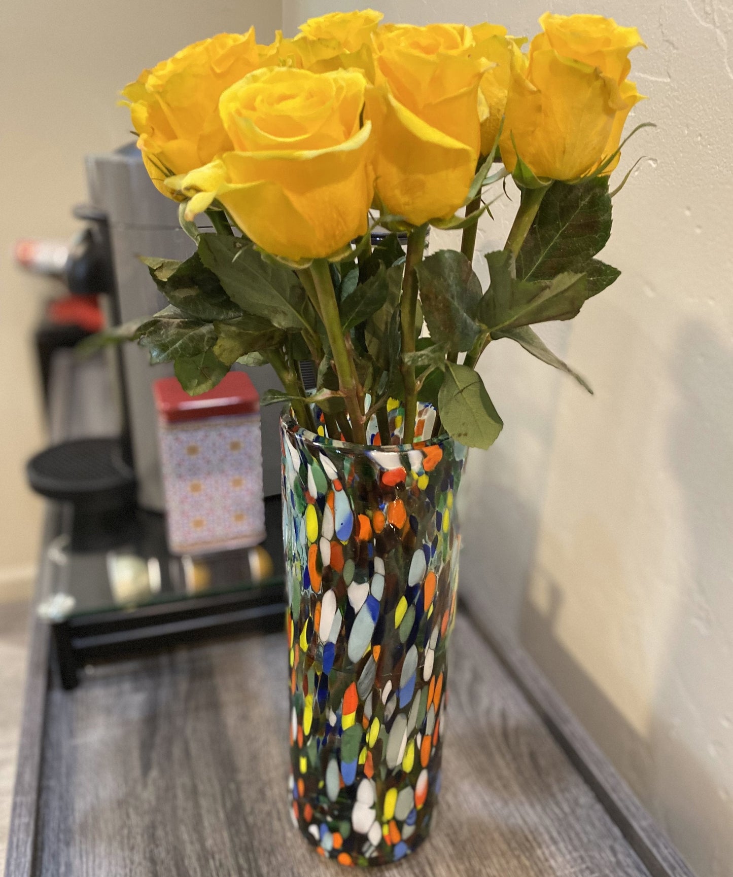Mexican Hand Blown Glass Vase (11.5" x 4") – Confetti Carmen Colorful Flower Vase
