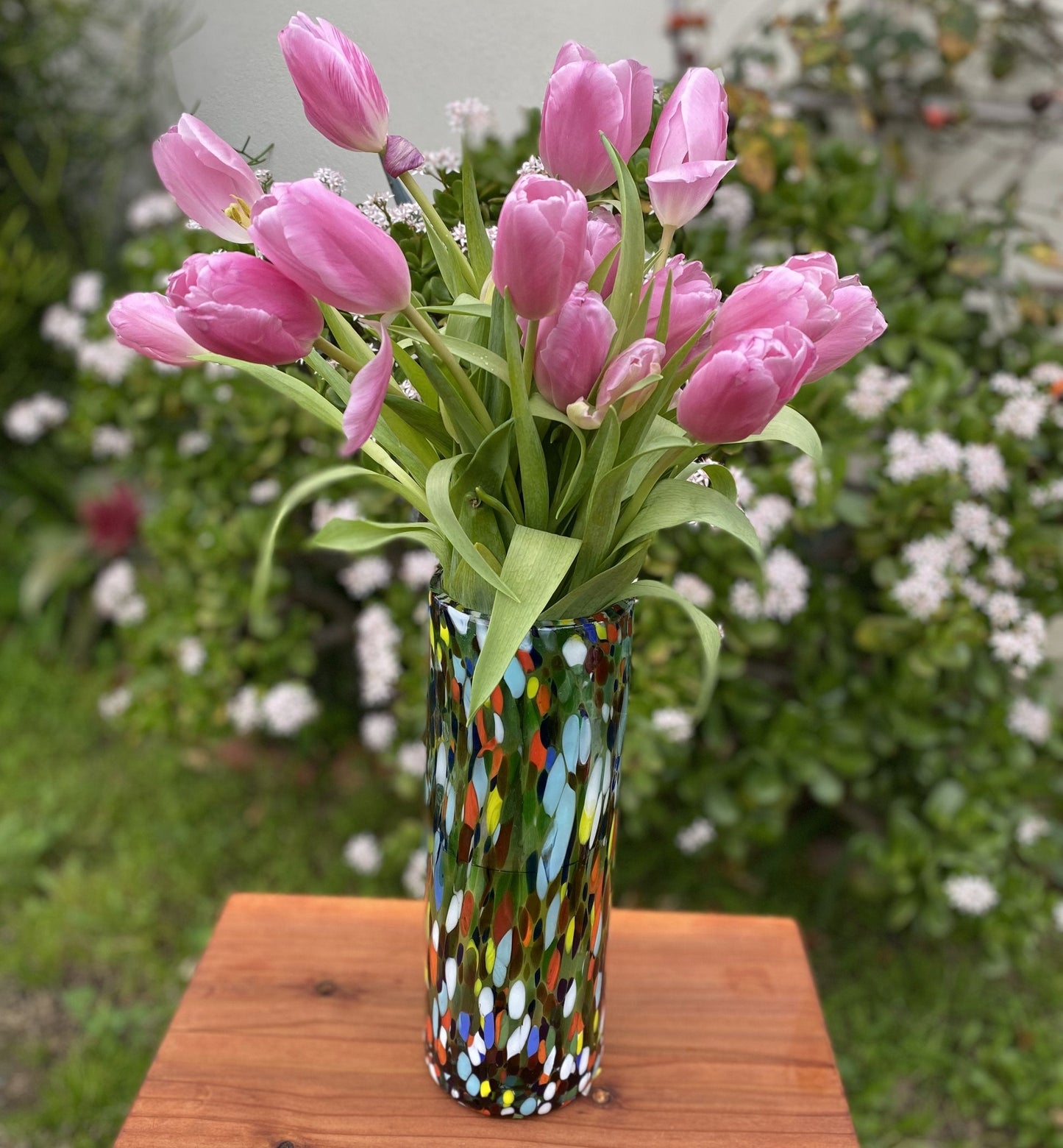 Mexican Hand Blown Glass Vase (11.5" x 4") – Confetti Carmen Colorful Flower Vase