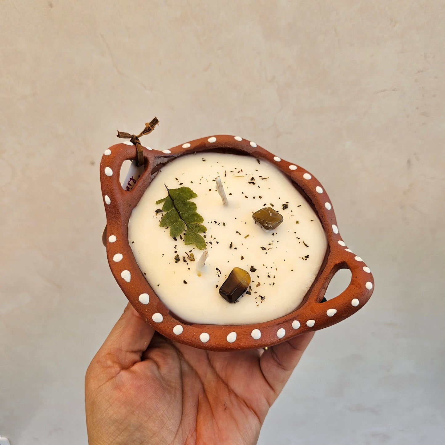 White & Brown cazuelita Scented Candle Vela