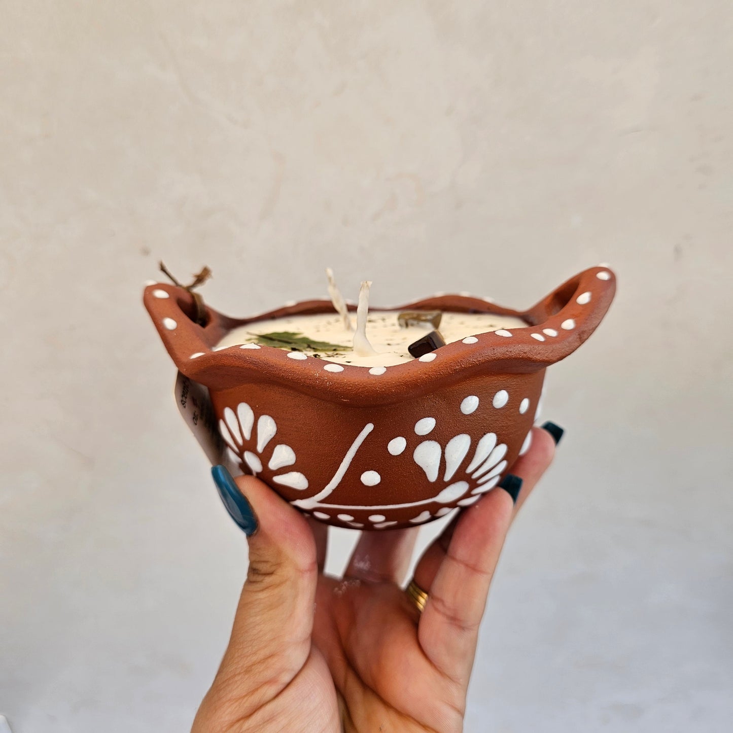 White & Brown cazuelita Scented Candle Vela