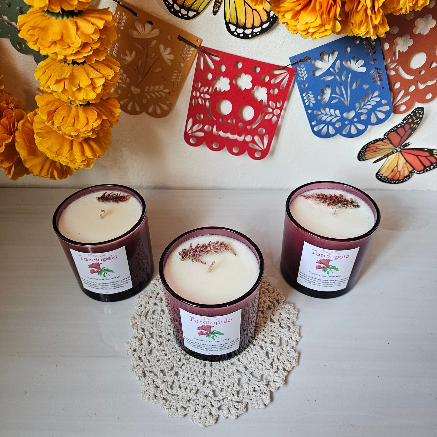 Flor De Tereciopelo - Dia De Muertos Handcrafted Candle